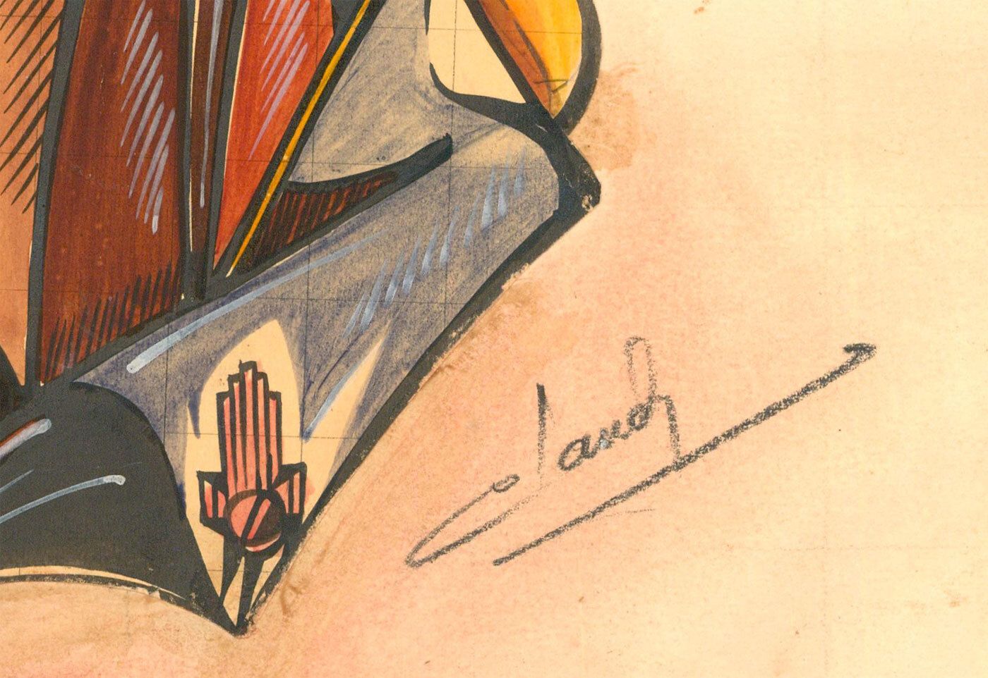 Cubist School 20th Century Pen & Watercolour Portrait Of A Soldier photo for sale