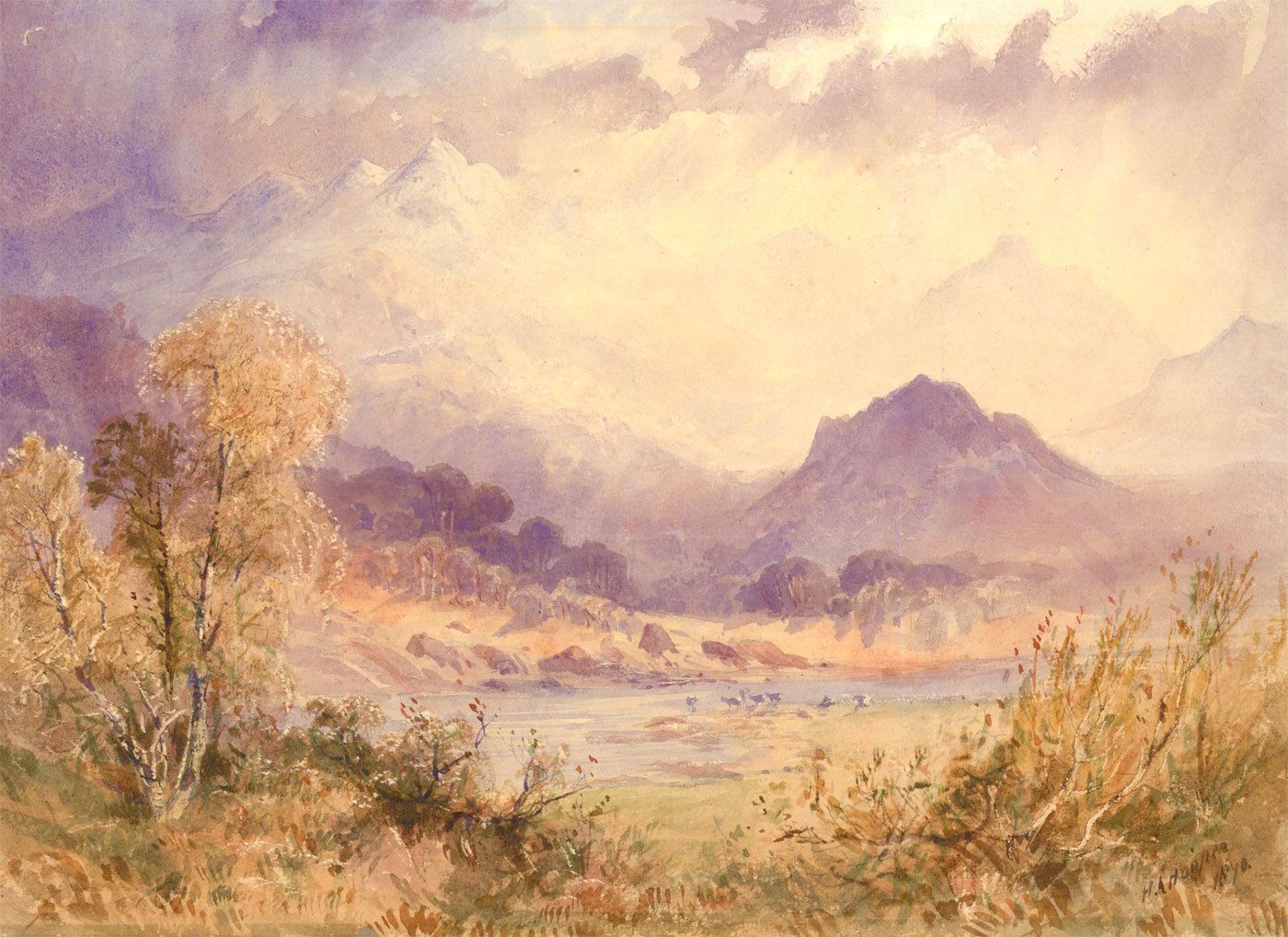 Henry Andrew Harper (1835 1900)  1872 Watercolour, Deer In The Highlands