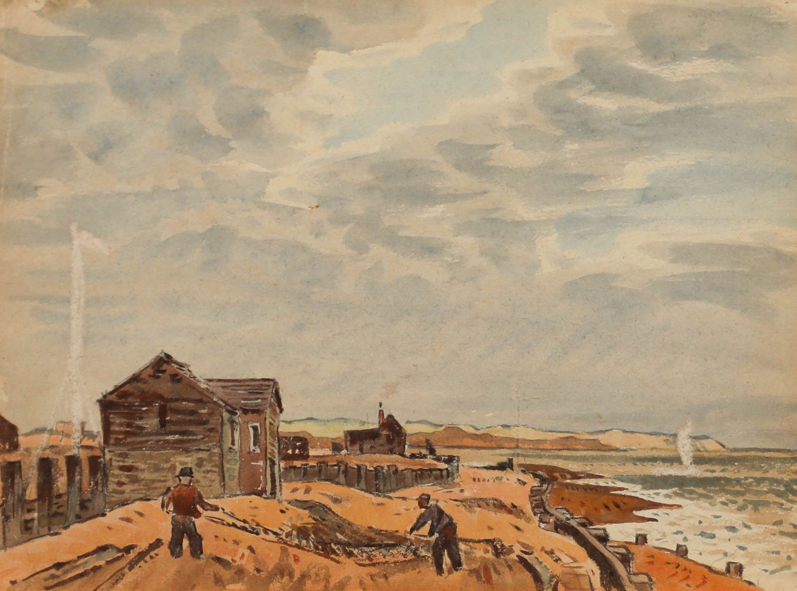 William Warden (1908 1982) Mid 20th Century Watercolour, Drying Fishing Nets