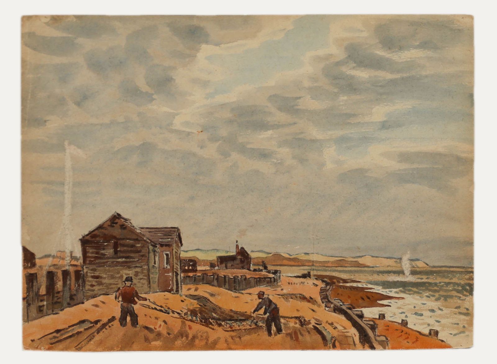 William Warden (1908 1982) Mid 20th Century Watercolour, Drying Fishing Nets photo furniture