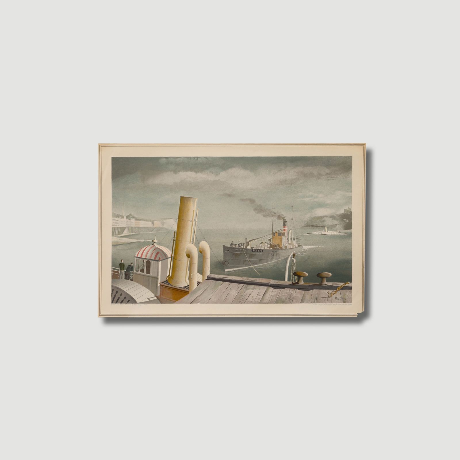 Felix Kelly (1914 1994) 1940s Lithograph, Drifter And Paddle Steamers photo vinterior