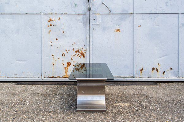Space Age Steel And Glass Coffee Table By Franco Costalonga For Studio Tecnico Mimo Leone, 1970s photo for sale
