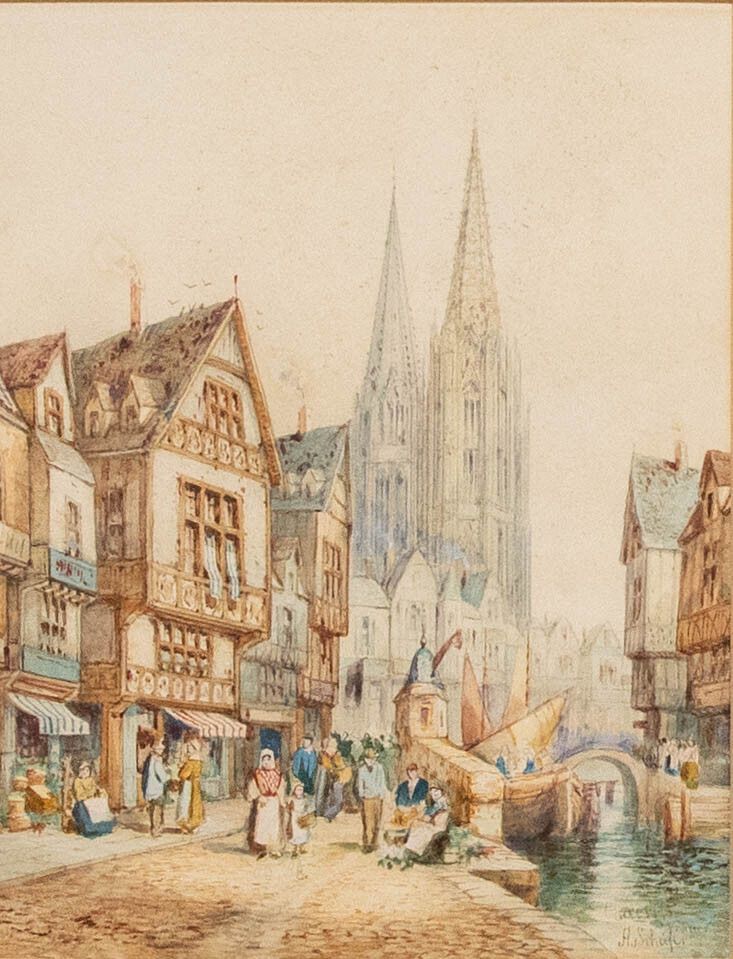 Henry T. Schafer (1854 1915) Early 20th Century Watercolour, Chartres photo furniture