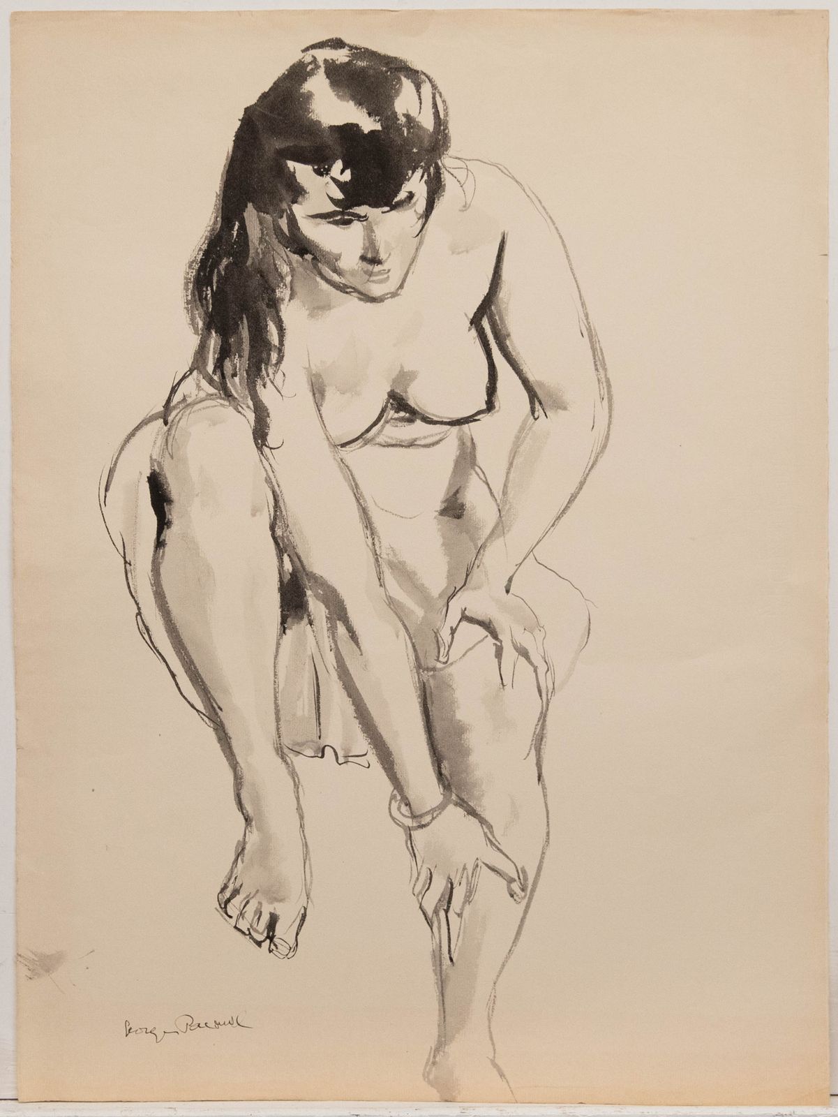 Georges Pacouil (1903 1996) Mid 20th Century Watercolour, Nude With Skirt photo furniture