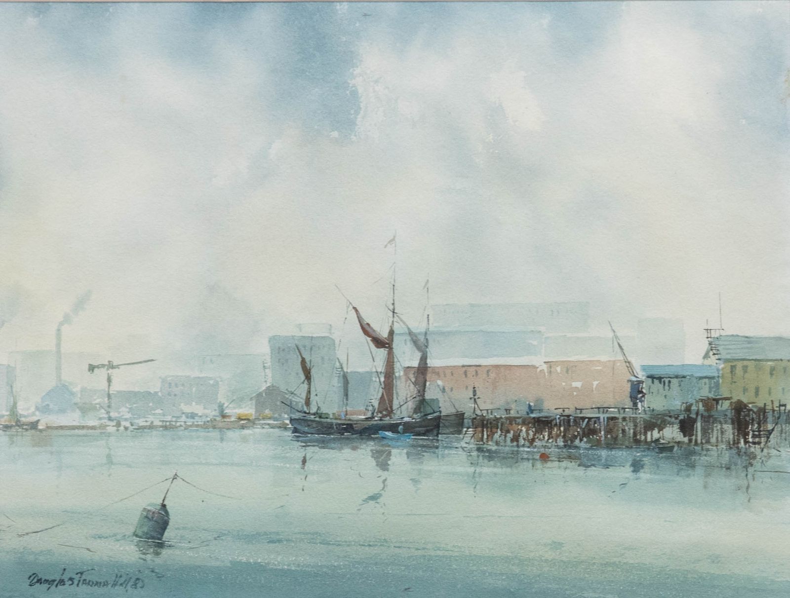 Douglas Tannahill Framed Watercolour, Isle Of Dogs From Rotherhithe Reach photo furniture