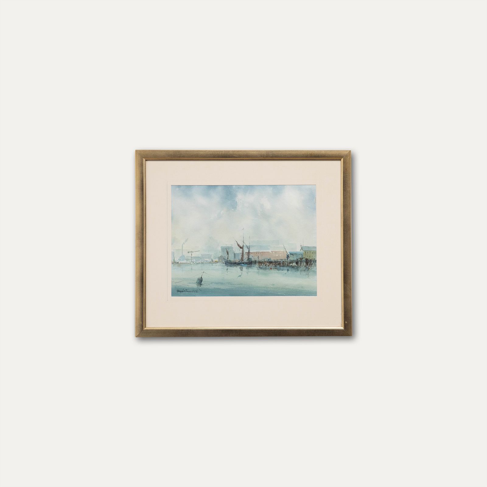 Douglas Tannahill Framed Watercolour, Isle Of Dogs From Rotherhithe Reach photo buy