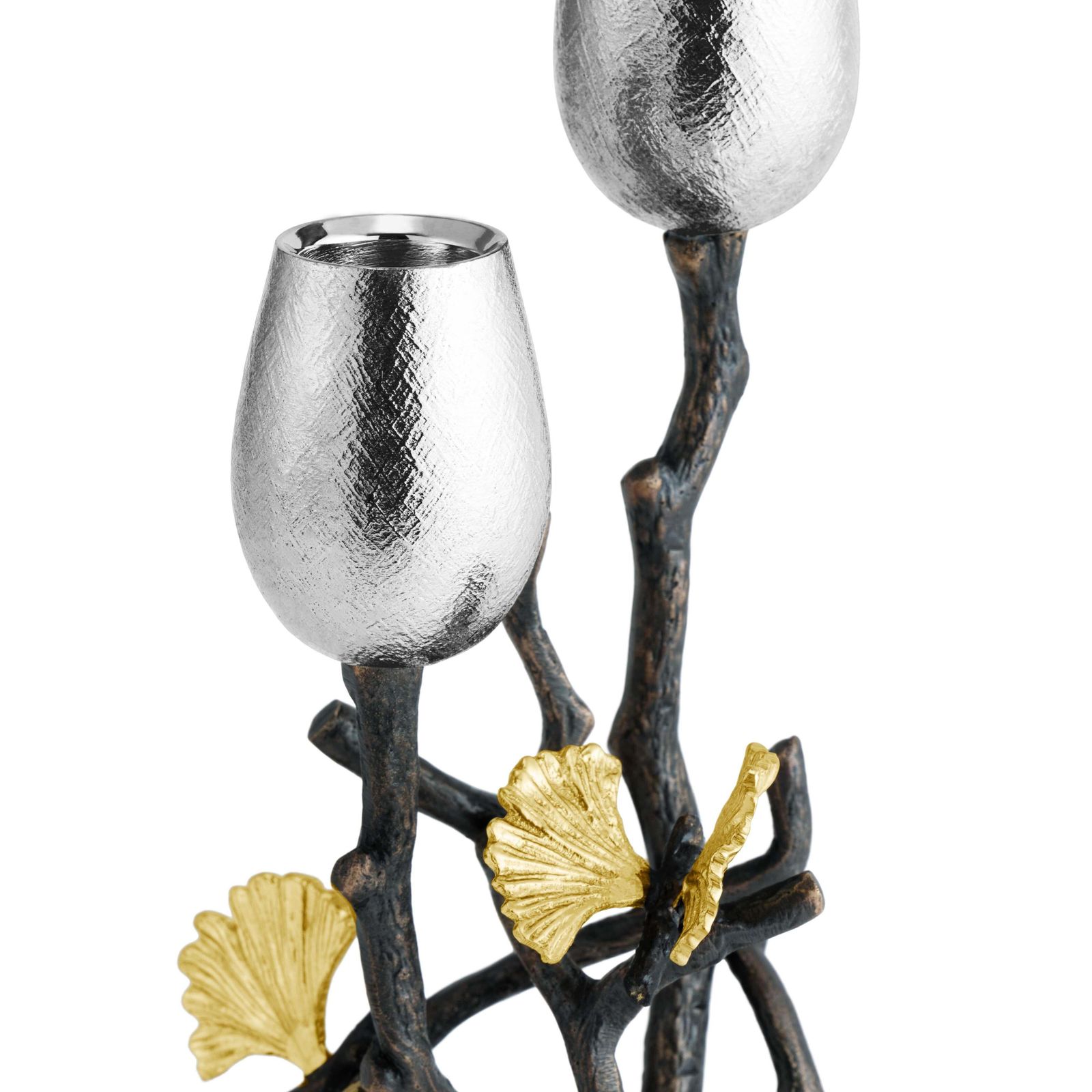 Butterfly Ginkgo Candlesticks, Long Model Made From Oxidised Nickel Plated Brass photo for sale