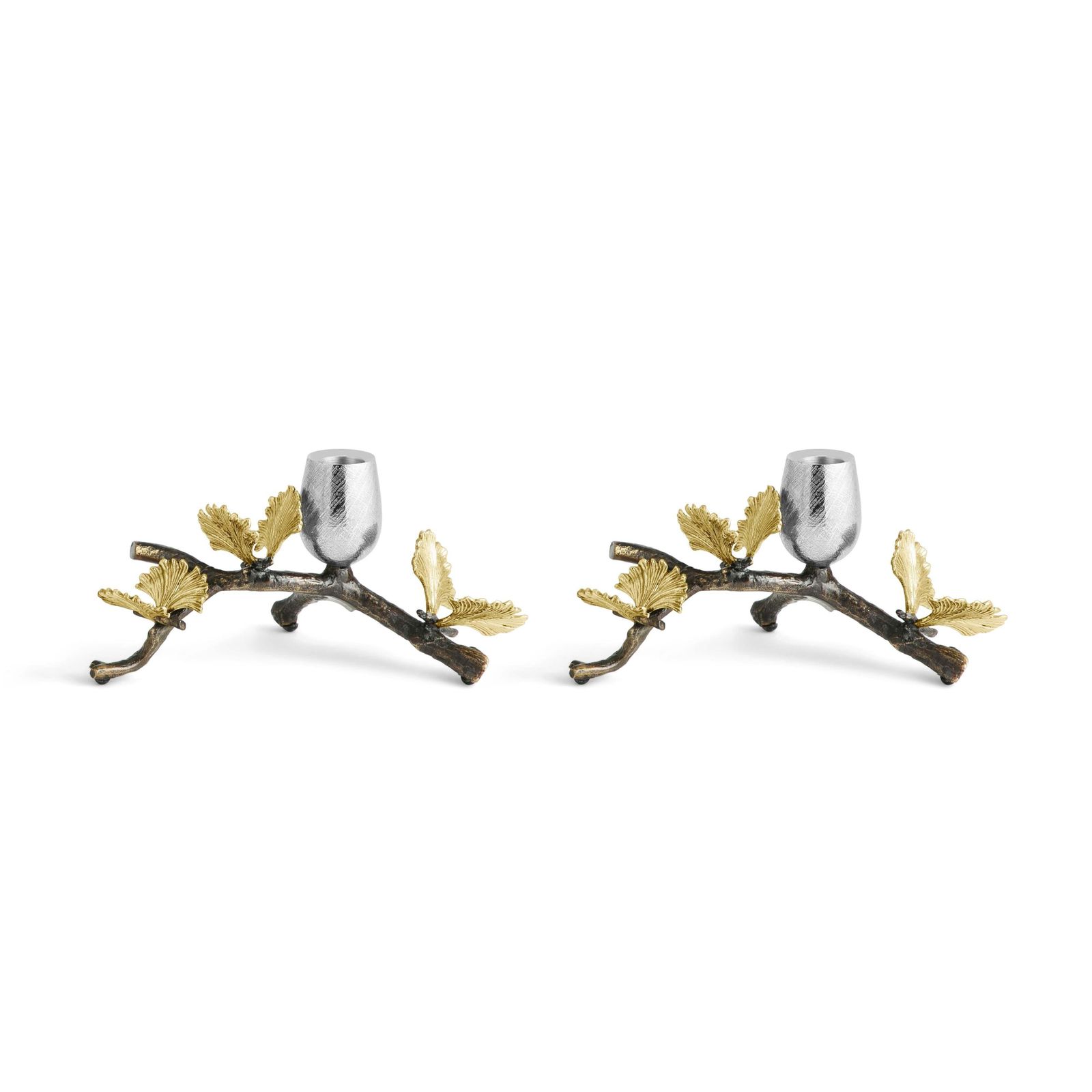 Pair Of Butterfly Ginkgo Candleholders   Made From Oxidised Nickel Plated Brass. photo furniture
