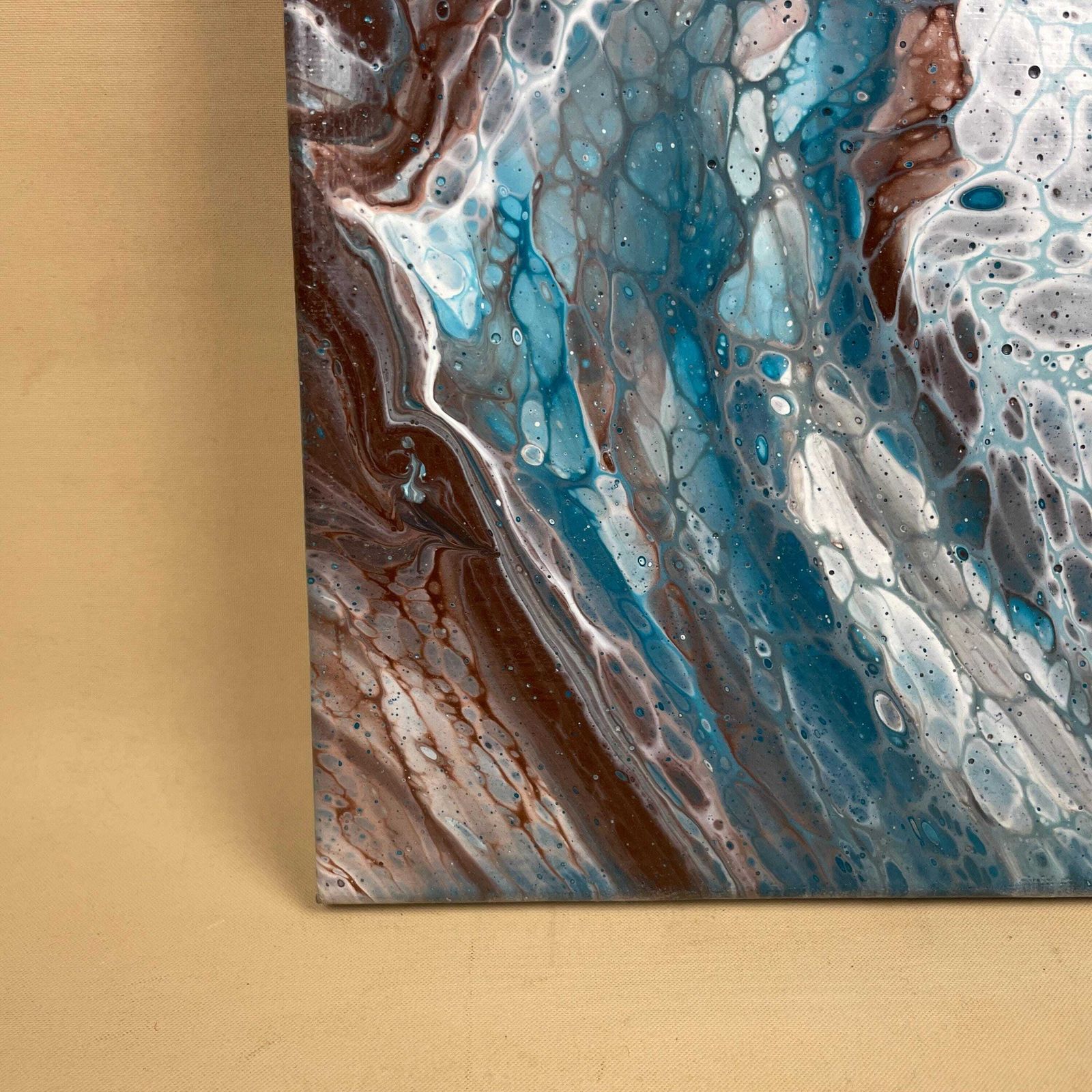 Vintage Marbled Painting Picture Original Artwork On Canvas Marble Pattern Wood Frame Painted Art Rectangle 31x22.7cm Wall Hanging Marbling photo vinterior