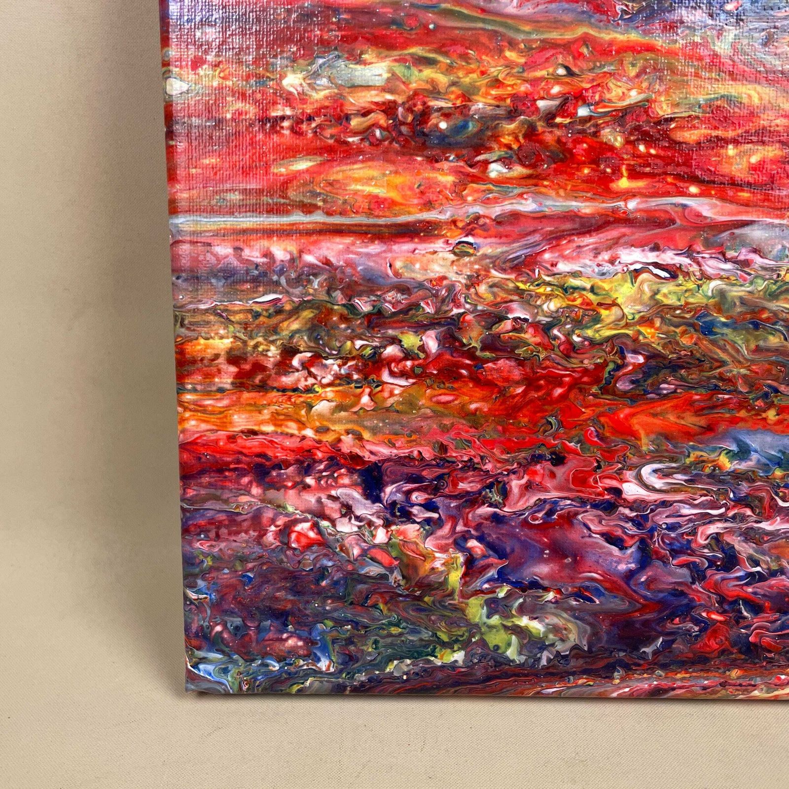 Vintage Marbled Painting Picture Original Artwork On Canvas Marble Pattern Wood Frame Painted Art Rectangle 31x22.7cm Wall Hanging Marbling photo vinterior