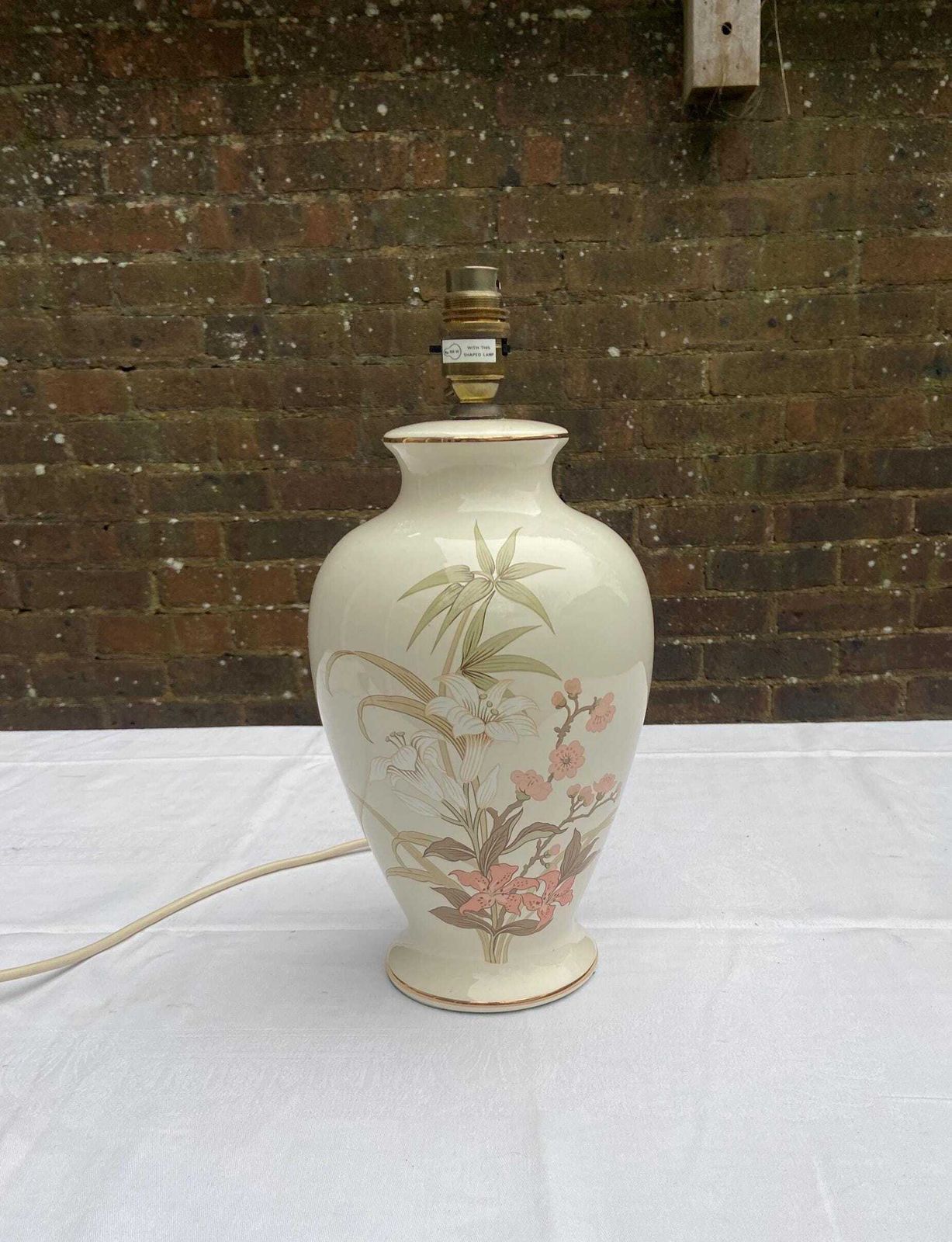 Vintage St Michael’s M&S Ceramic Table Lamp   Cream With Painted Leaves And Flowers   Working