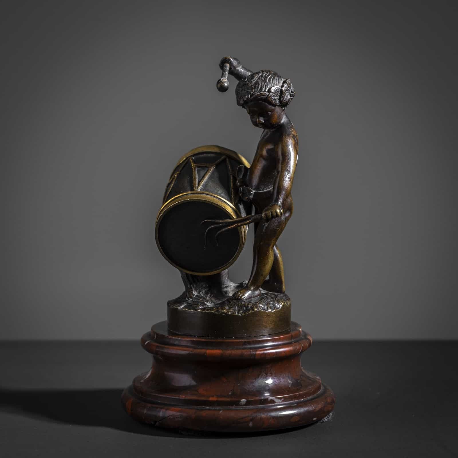 Art Small Bronze Sculpture Of A Drumming Child, Late 19th Century photo