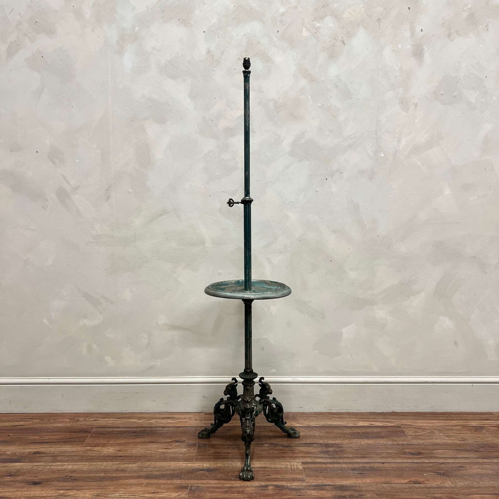 French 19th Century Green Lion Paw Floor Table Lamp