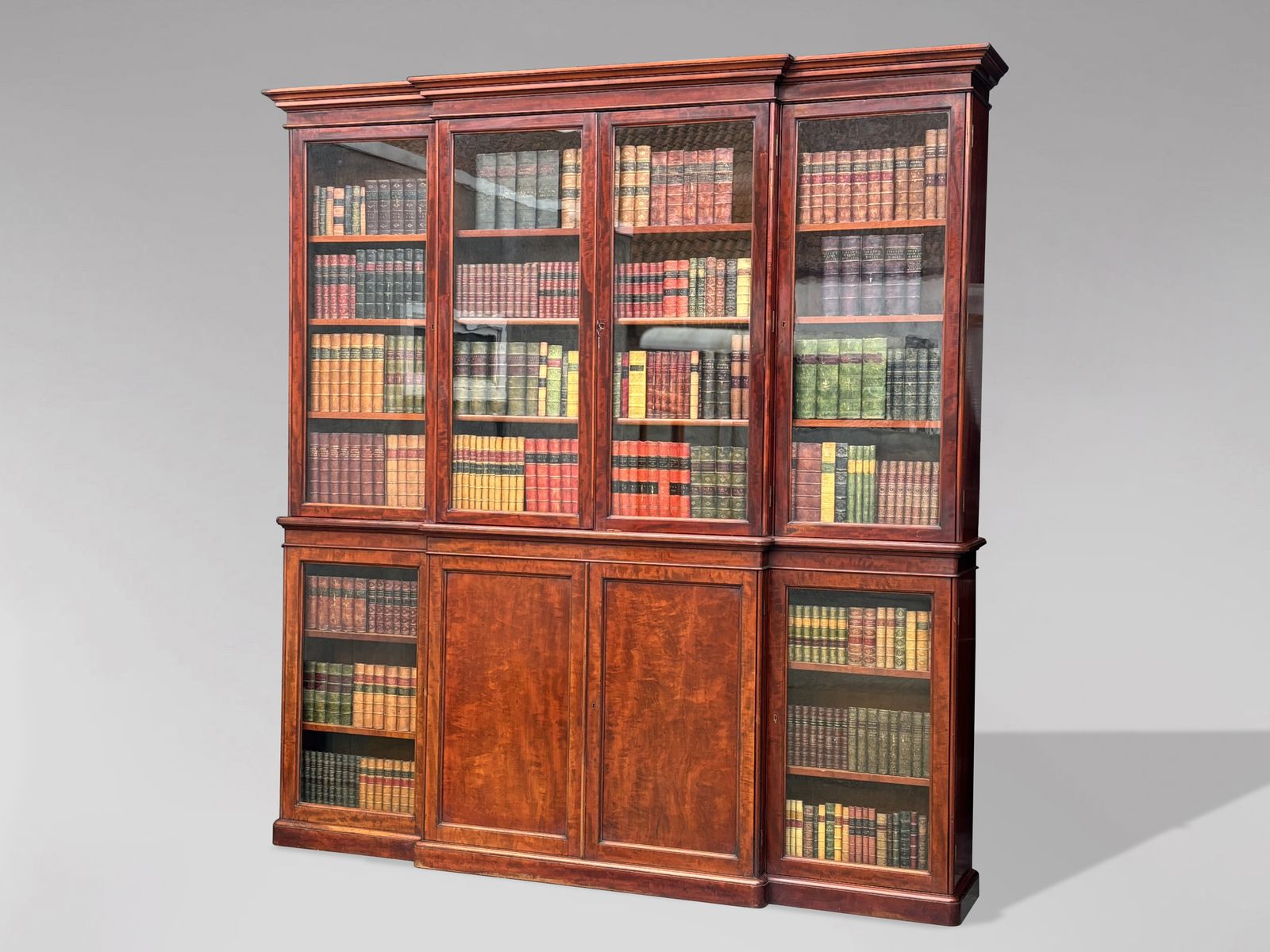 photo for sale Quality 19th Century Mahogany 4 Door Breakfront Library Bookcase