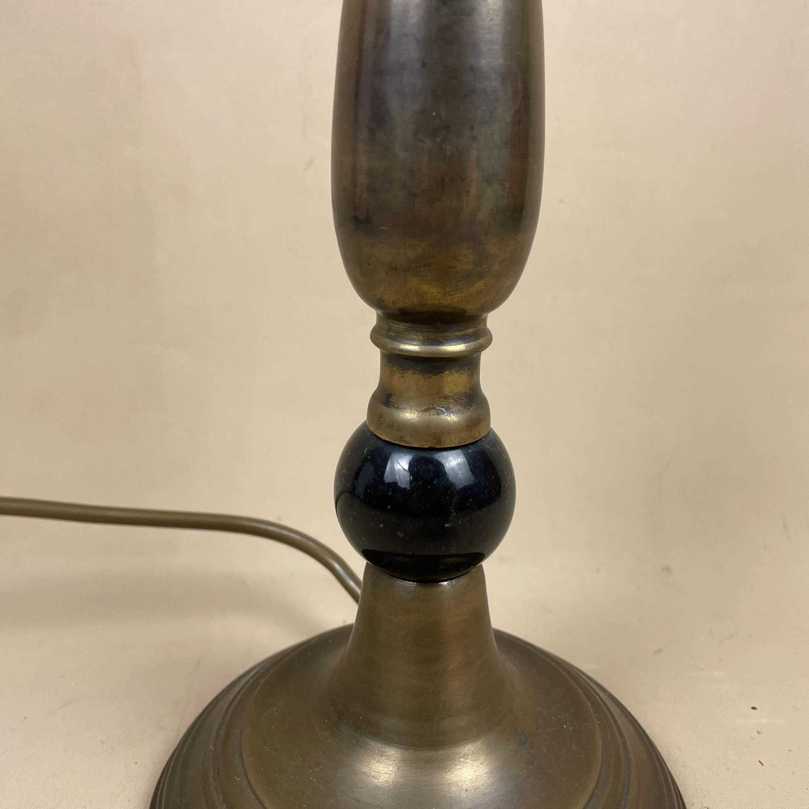 Antique Metal Gold Brass Lamp Light Bedside Side Table Candle Column Pillar Base Ornate Detail Medium Vintage Candlestick Candle Top photo vinterior