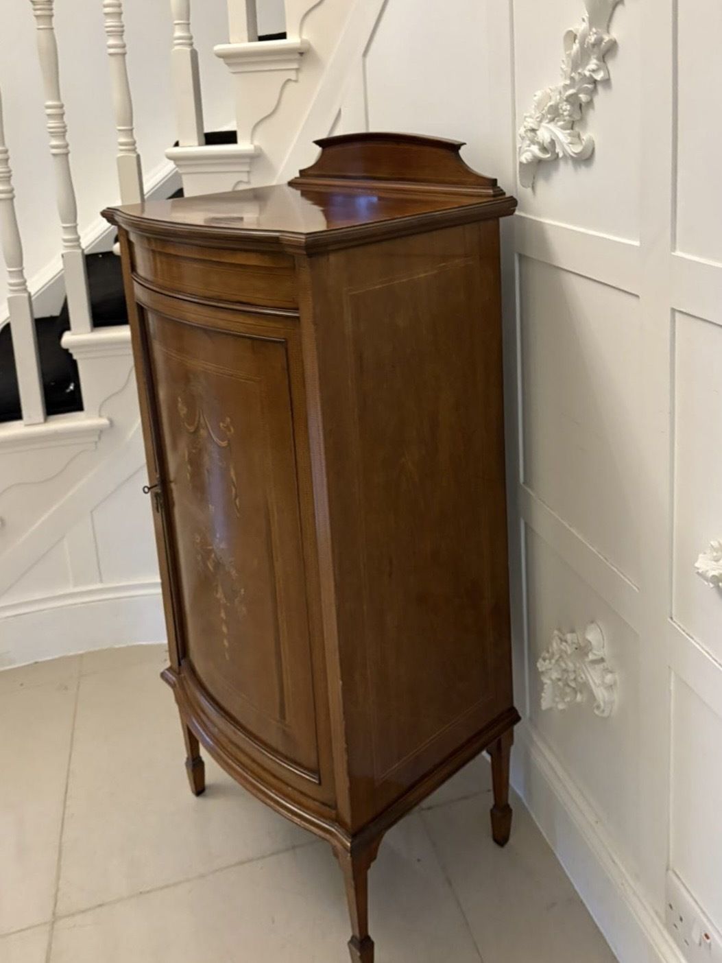 Superb Quality Antique Early 20th Century Mahogany Inlaid Bow Fronted Side Cabinet photo vintage