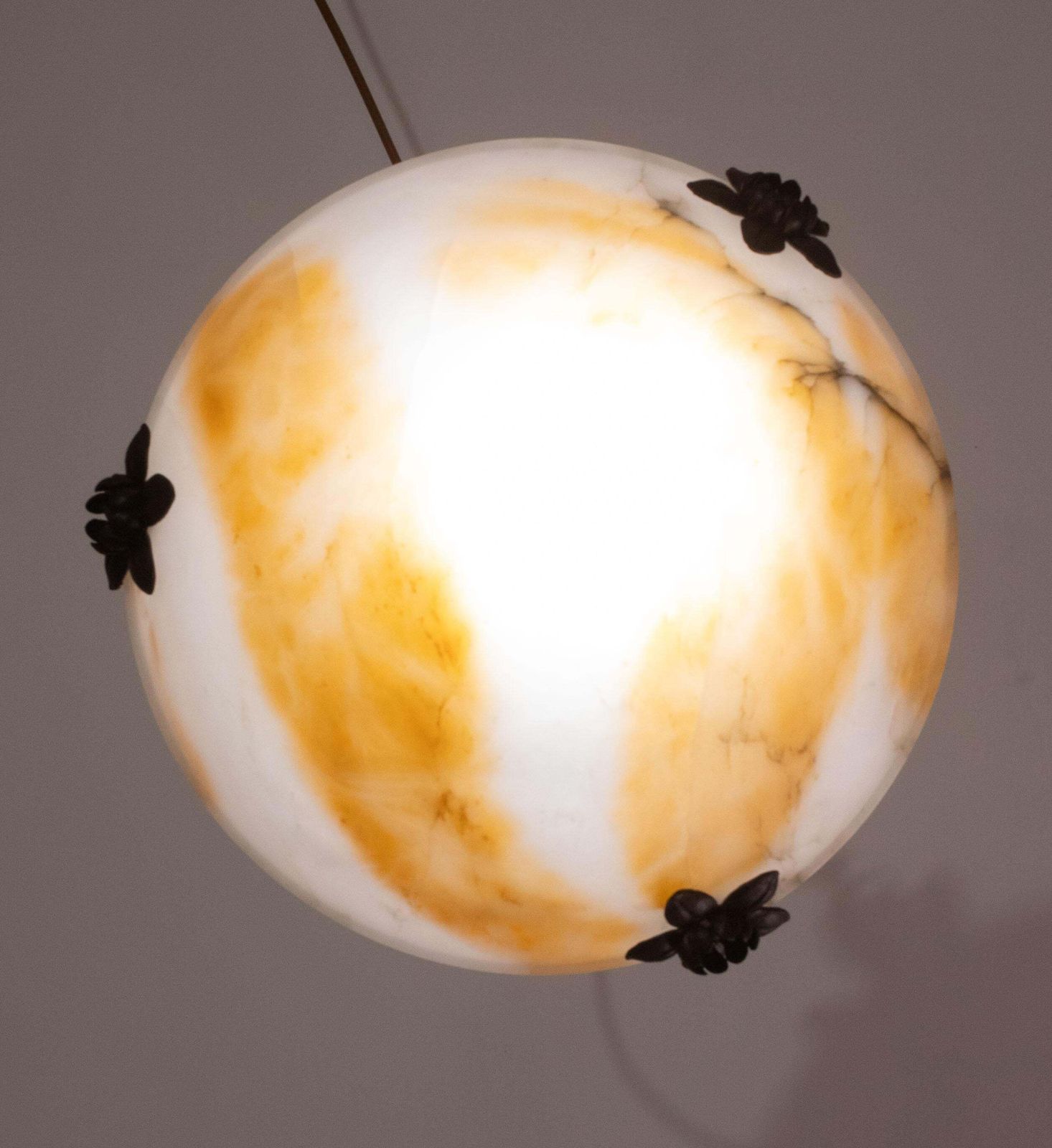 Great Design Art Decò Orange And White Alabaster Chandelier, 1950 photo for sale