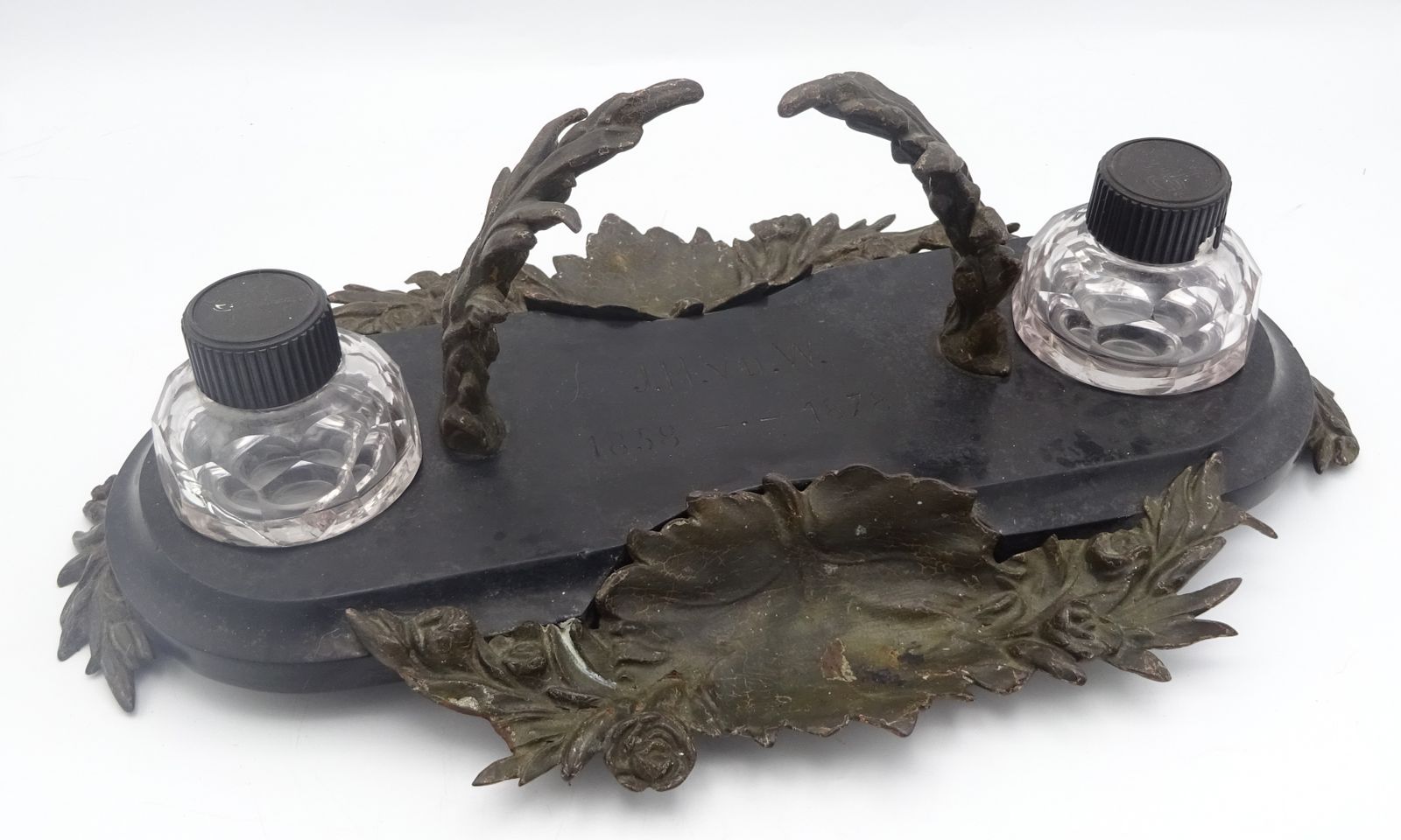 Victorian Jm Vd W 1858  1878 Metal Marble Gimborn Inkwell photo furniture