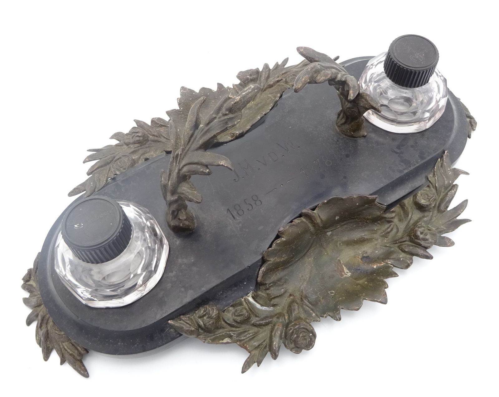 Victorian Jm Vd W 1858  1878 Metal Marble Gimborn Inkwell photo for sale