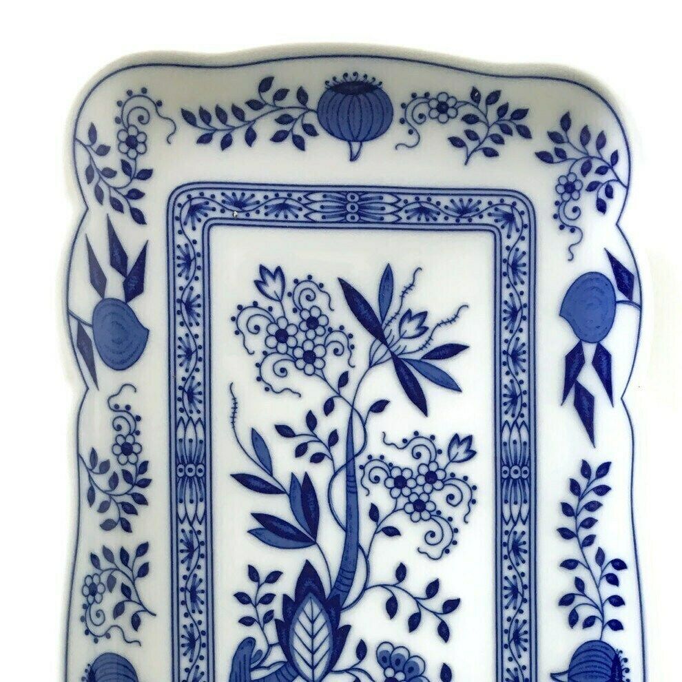 Blauw Uien Cakeplateau | Blauw Wit Porselein | Rechthoekige Sandwichschaal | Hutschenreuther (Rosenthal) photo buy