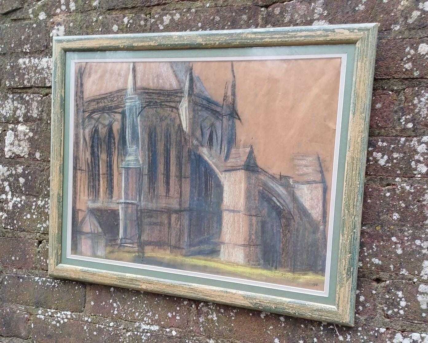 Vintge Original Cathedral Pastel By Shirley Rothera (1936 2017)   British Contemporary Artist