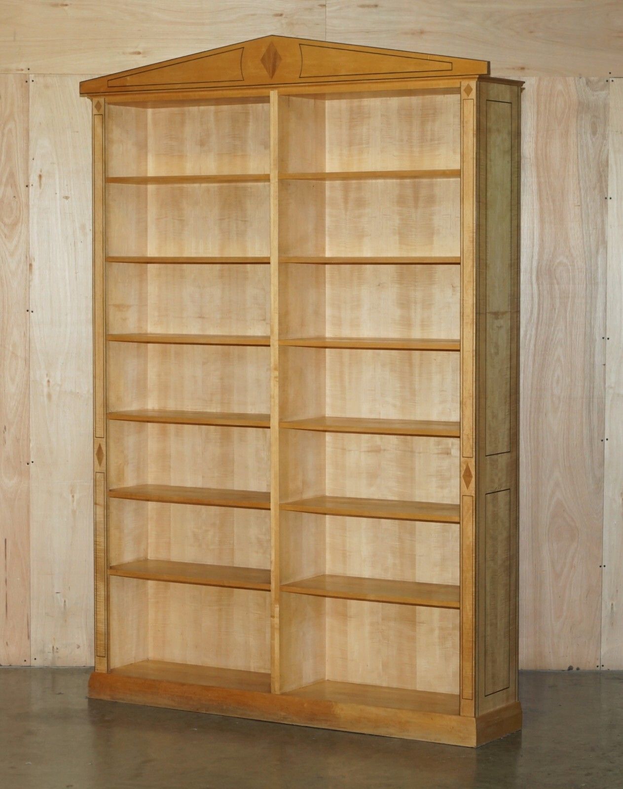 Pair Of Huge 2.5 Meter Tall Satin Birch & Walnut Steeple Top Library Bookcases photo furniture