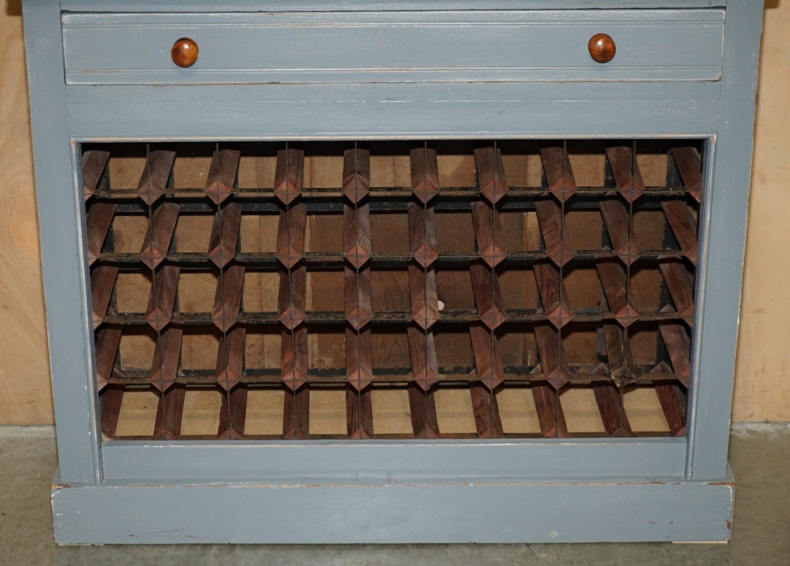 Large Vintage Reclaimed Wood 45 Bottle Wine Champagne Rack Sideboard With Drawer photo 1350.0