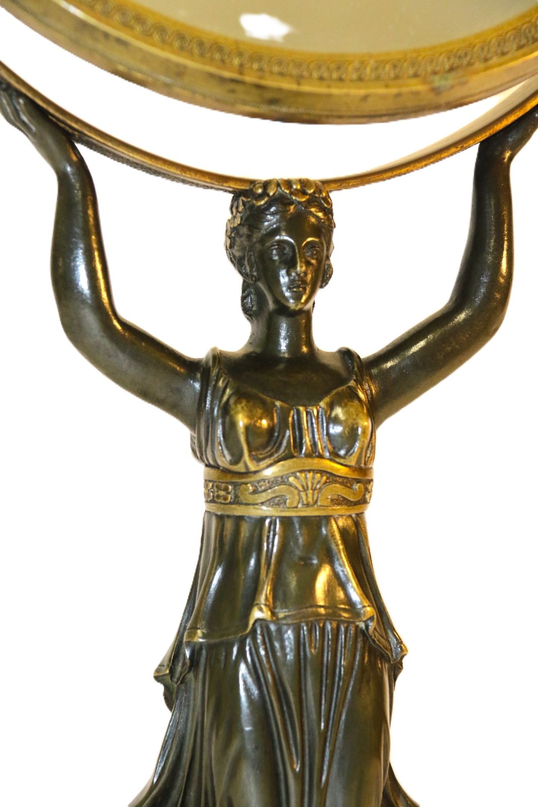 A 200 Years Old French Bronze Empire Period Adjustable Pedestal Mirror, Circa 1820 photo vintage