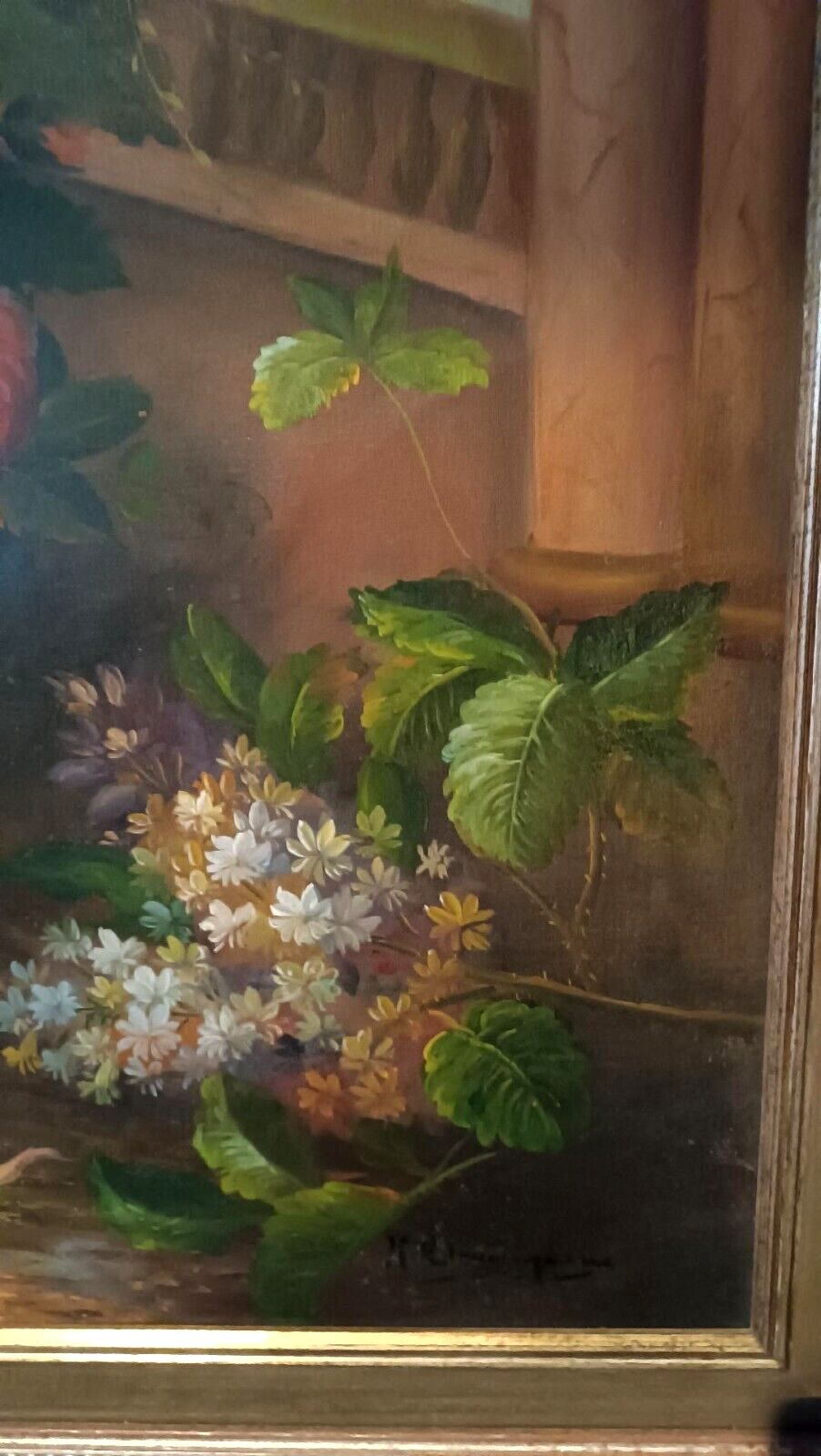 Large Painting Oil On Canvas Flower Vase Signed Archangel Monzio Compagnoni photo vinterior