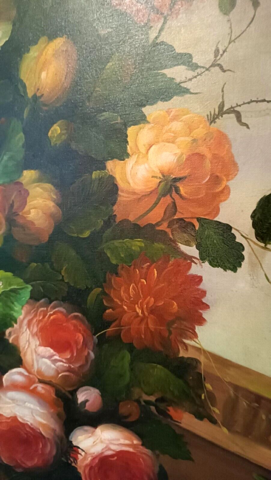 photo furniture Large Painting Oil On Canvas Flower Vase Signed Archangel Monzio Compagnoni