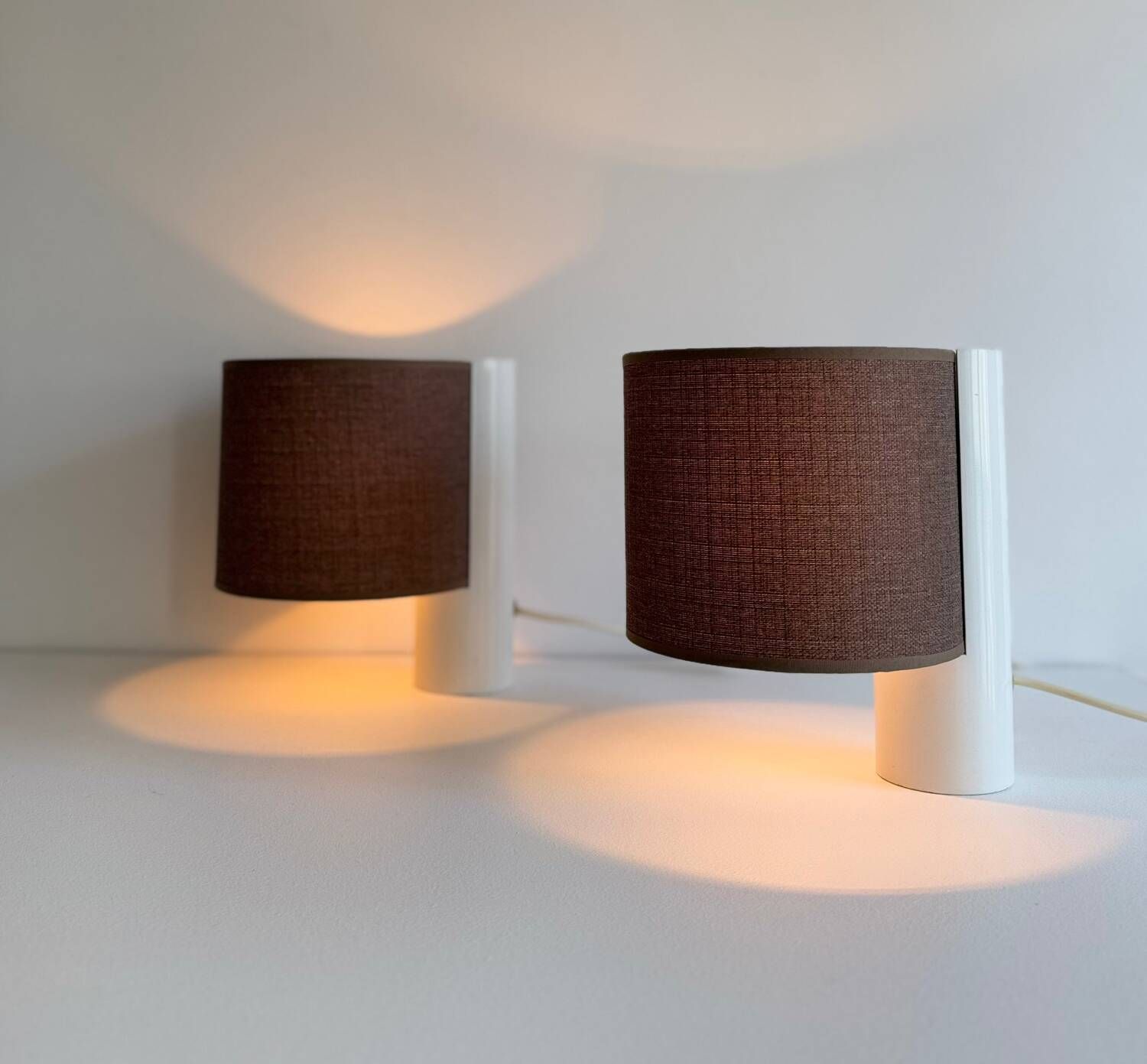 Pair Of Vintage Table Lamps, White And Brown, “Slim” By Gramigna For Quattrifolio, 1964 Italy photo furniture