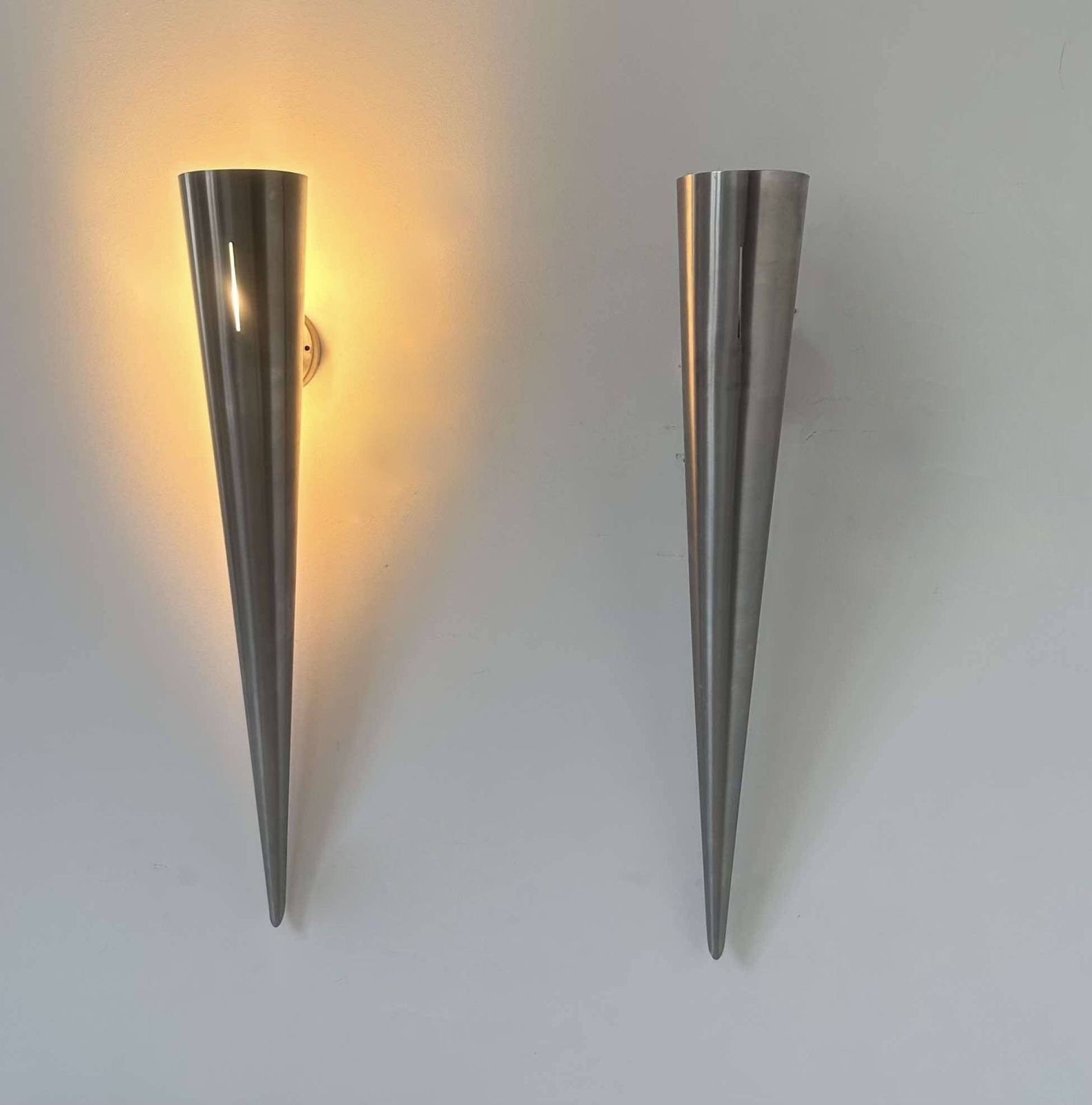 Pair Of Vintage Xl Wall Lights, Brushed Curved Metal, France 1980 photo furniture