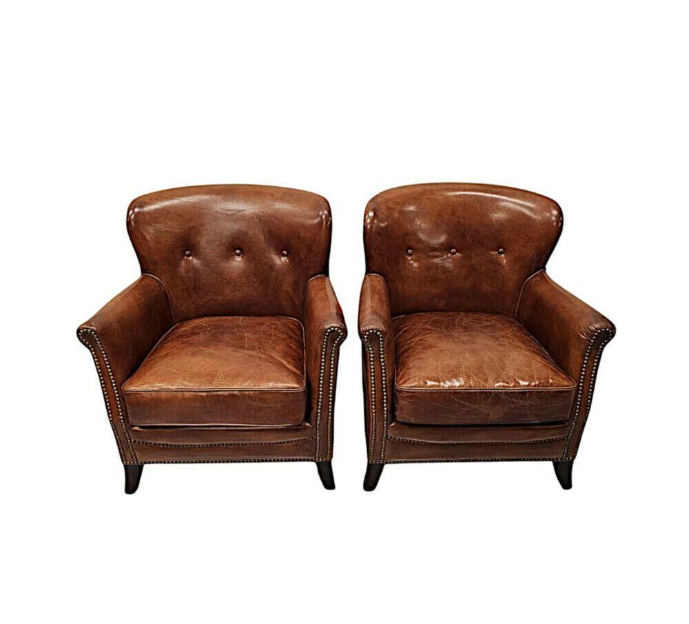 A Stunning Pair Of Small Leather Club Armchairs In The Art Deco Style photo 2828.2101000000002