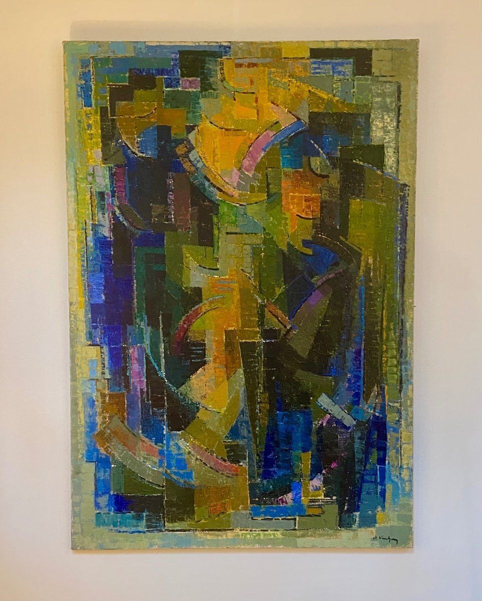Cubist Composition By Alfred Vachon, Oil On Canvas, 1961 photo furniture