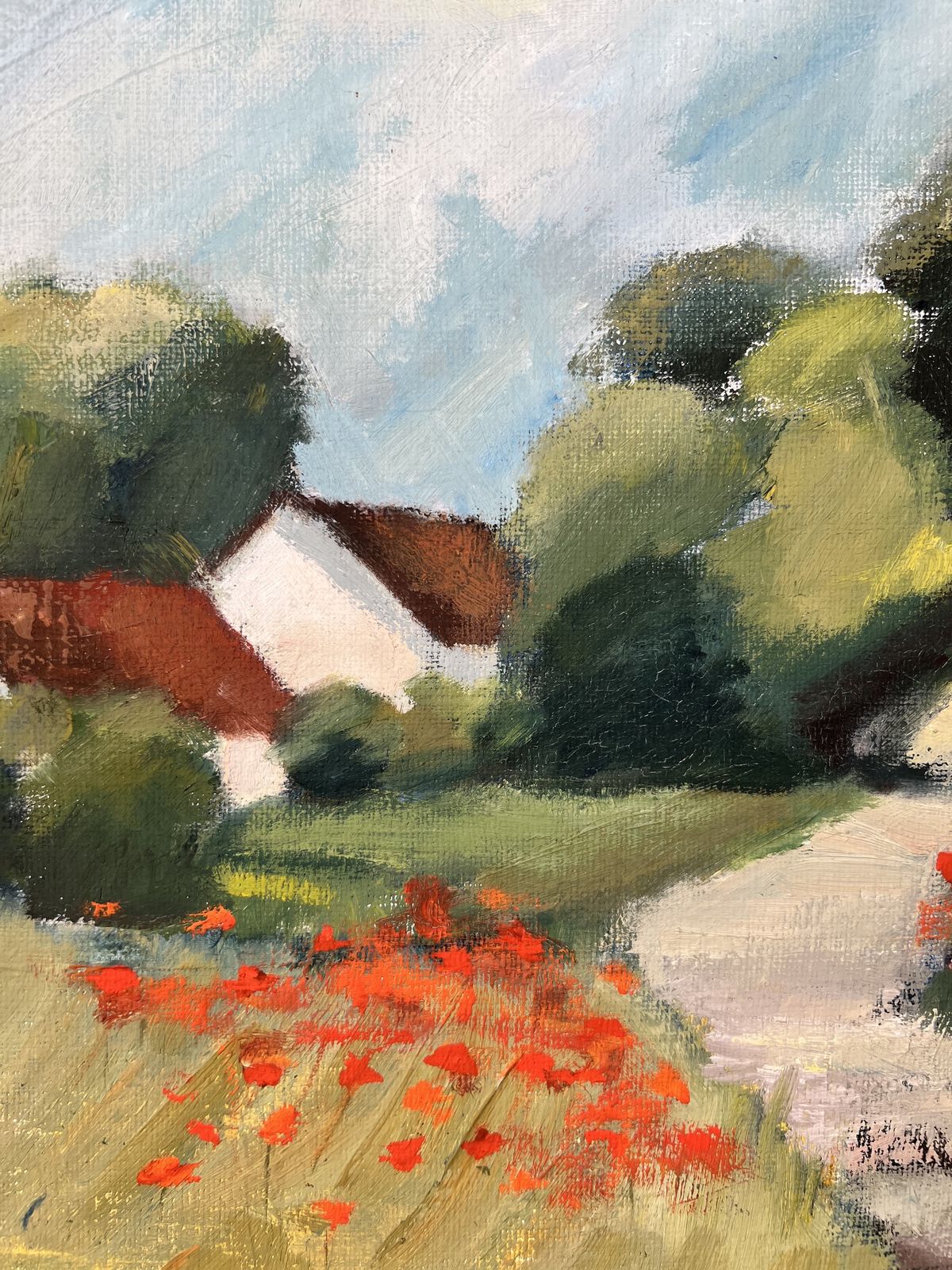 Landscape With Houses And Poppies, Oil On Canvas Landscape Painting photo 420.0