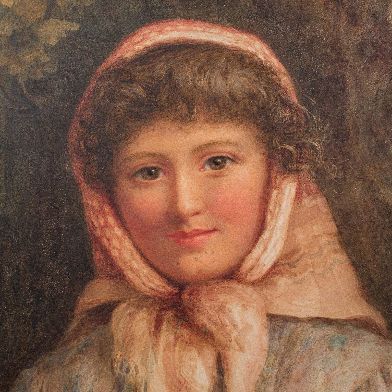 Large Antique Portrait, English, Watercolour, Painting, Hb Roberts, Victorian photo Art