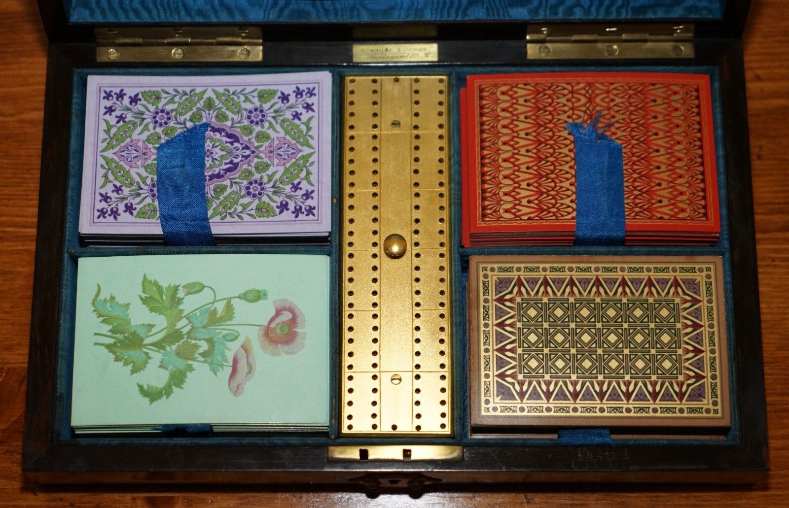 photo vinterior Exquisite Edward & Jones Coromandel Wood Cribbage Set De Larue & Co Cards