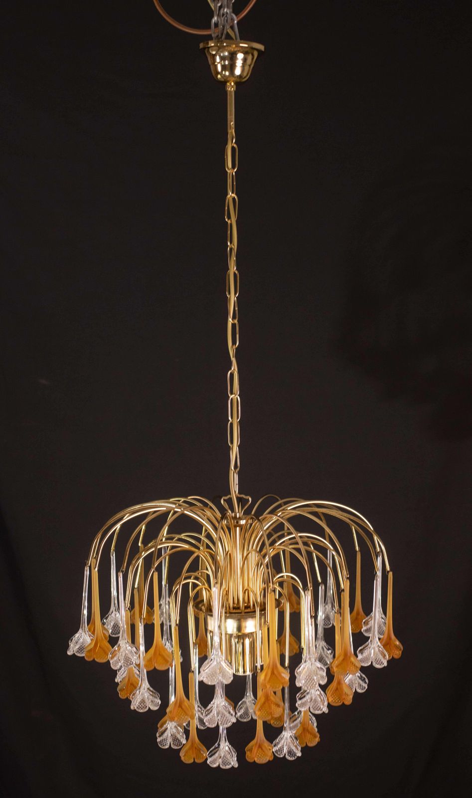 Lady Orange, Chandelier With Orange & Transparent Pendants, Murano Glass, 1970s photo Lighting