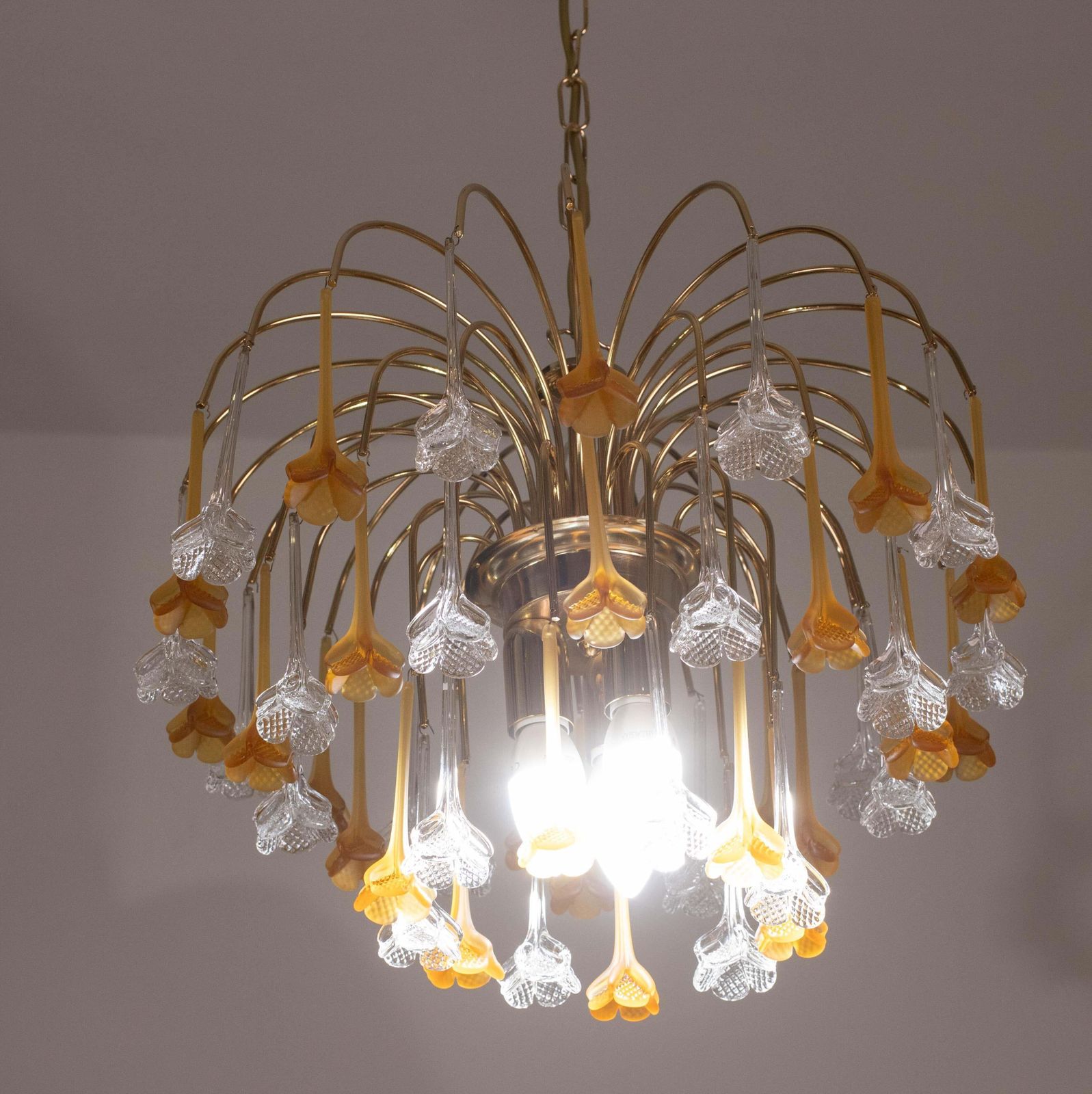 Lady Orange, Chandelier With Orange & Transparent Pendants, Murano Glass, 1970s photo 1202.0