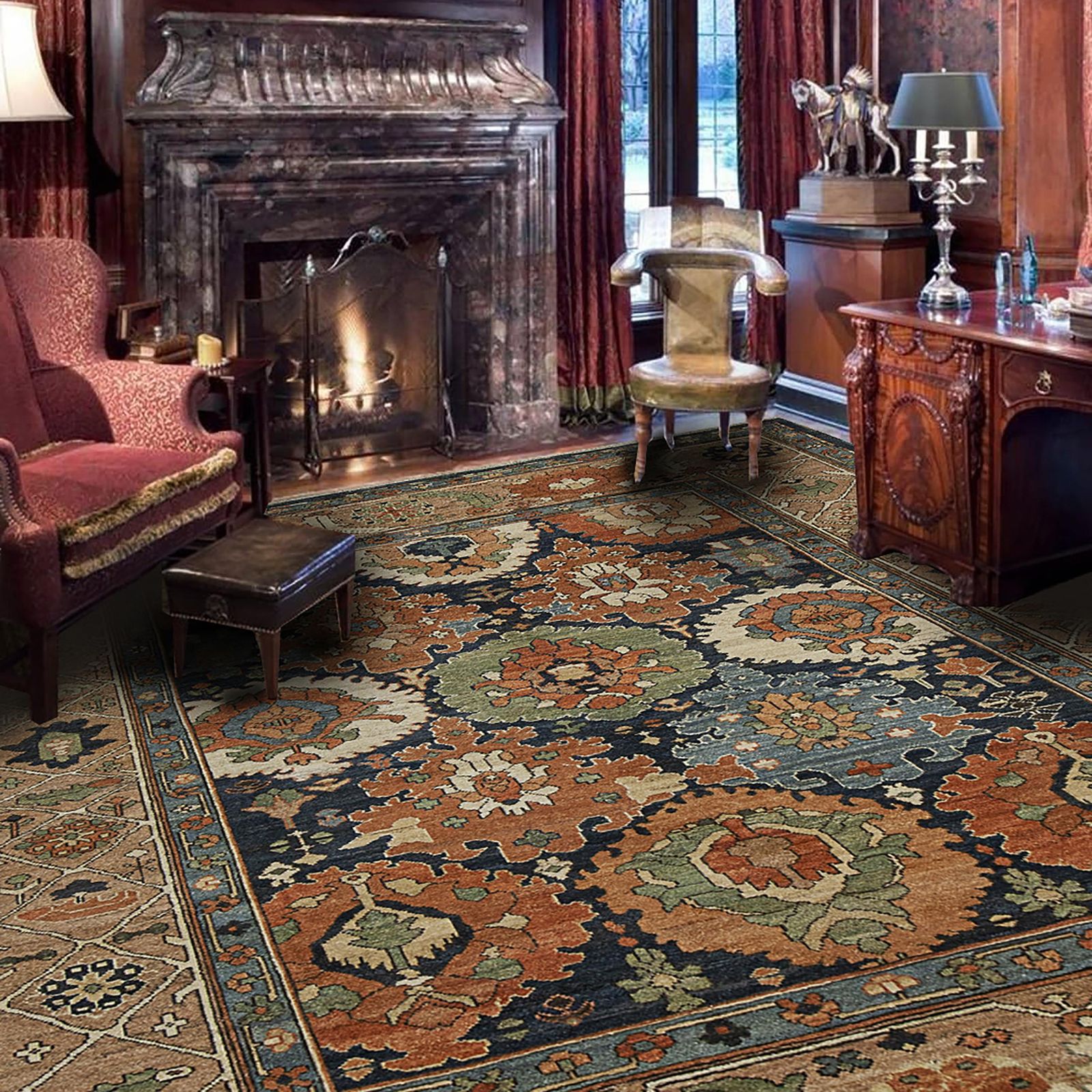Antique Finished Serapi Carpet 313x260cm photo for sale