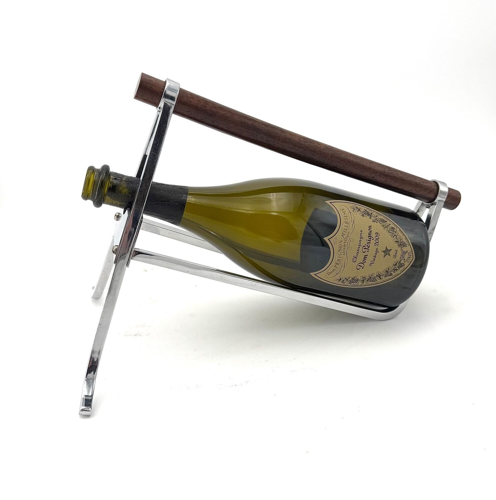 A 1950s Jaques Adnet Chrome And Rosewood Bottle Holder For Christolfe