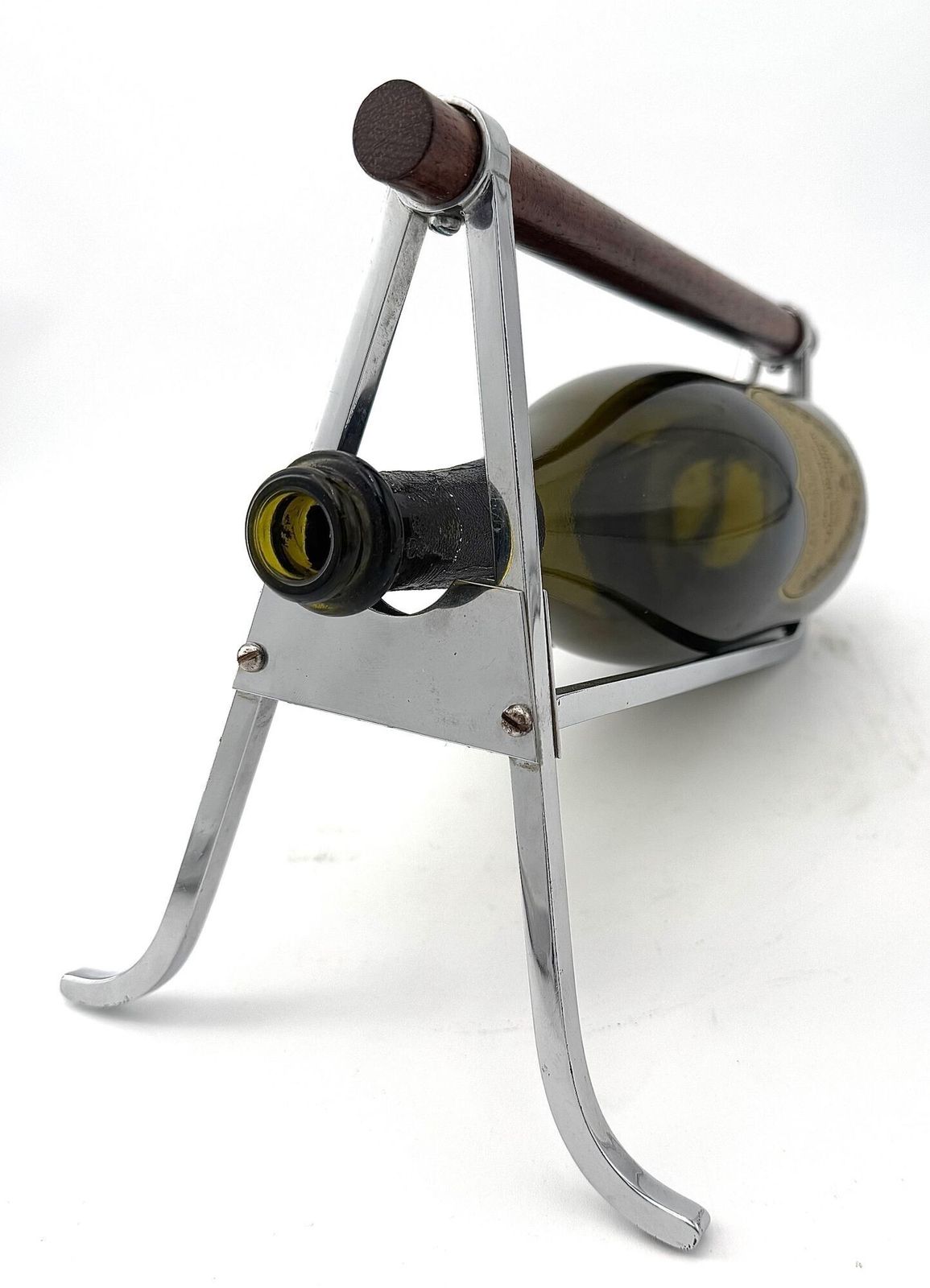 A 1950s Jaques Adnet Chrome And Rosewood Bottle Holder For Christolfe photo for sale