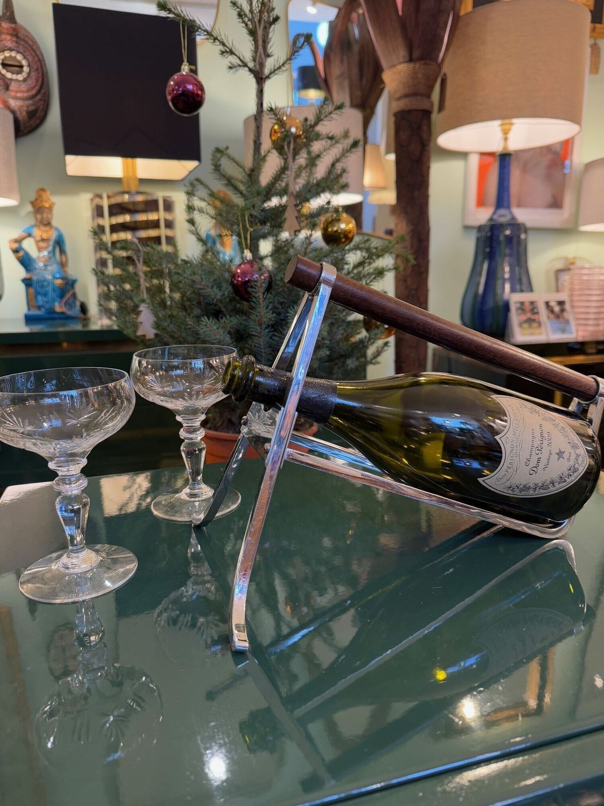 A 1950s Jaques Adnet Chrome And Rosewood Bottle Holder For Christolfe photo Home Decor