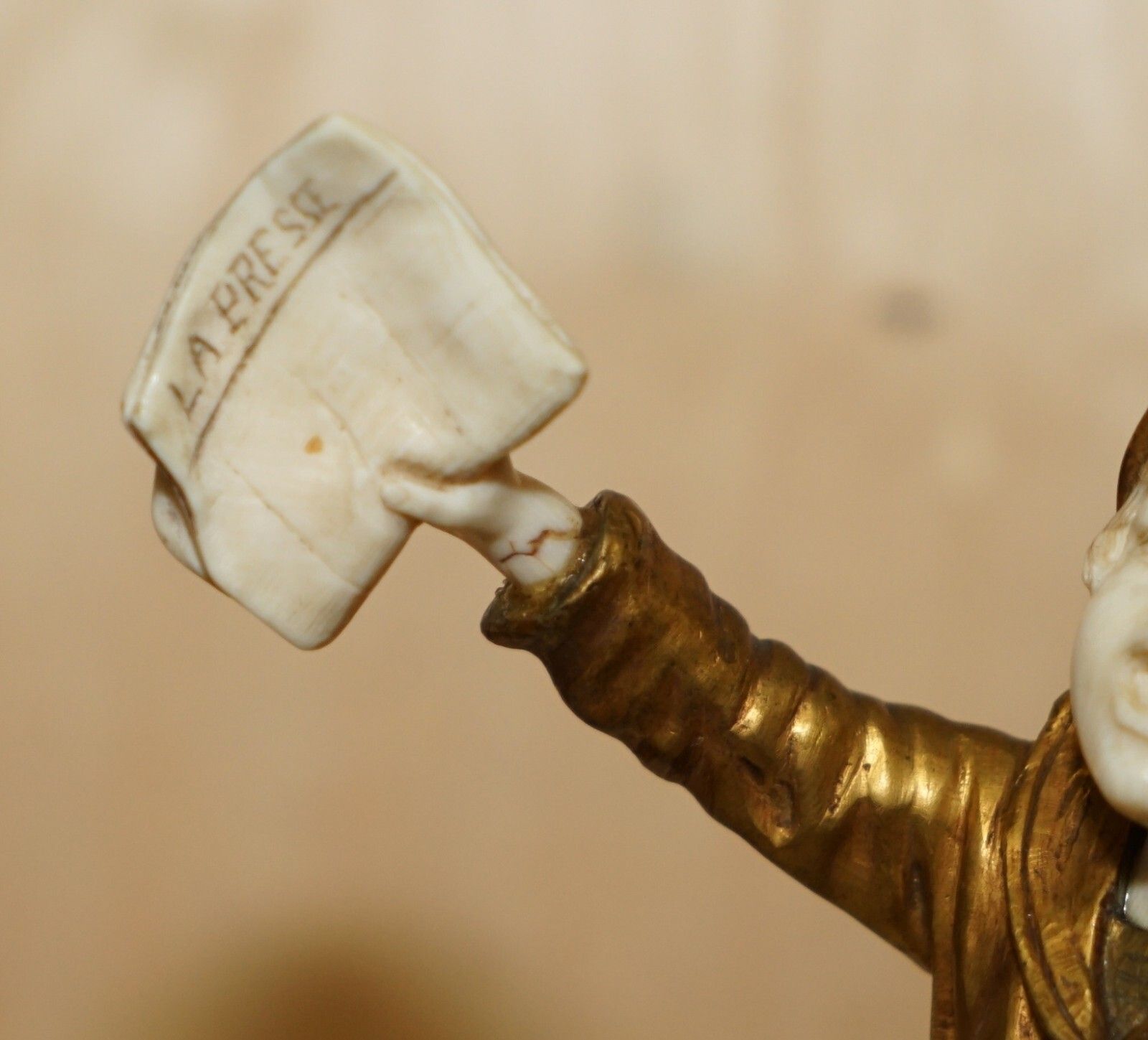 19th Century Gold Gilt Bronze Demetre H Chiparus Signed Newspaper Boy Statue photo Art