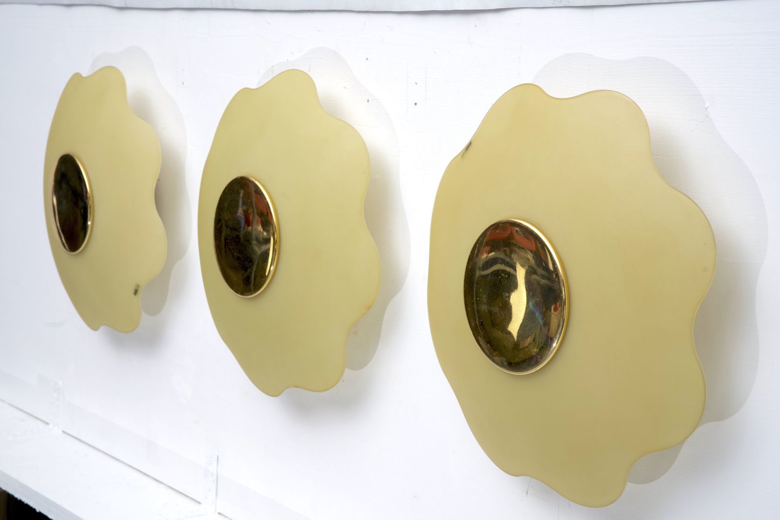 Lighting Set Of Three Wall Lamps By Fabbian In Murano Glass And Brass. Italy 1970s photo
