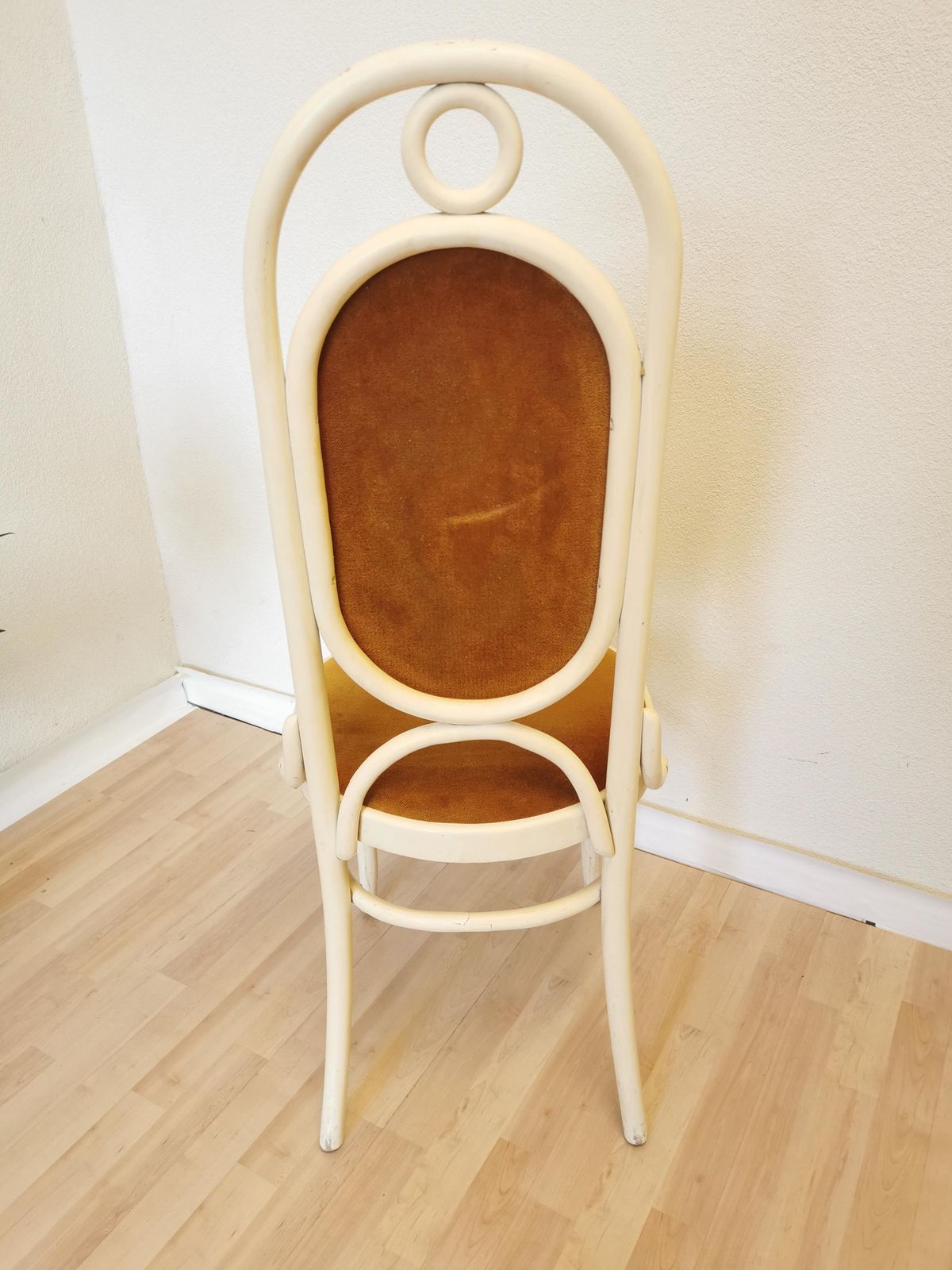 Vintage High Backrest Dine Chair / Thonet White Wooden Bentwood Dining Chair With Yellow Fabric / 1970s Yugoslavia / Mid Century Dining Room photo Furniture