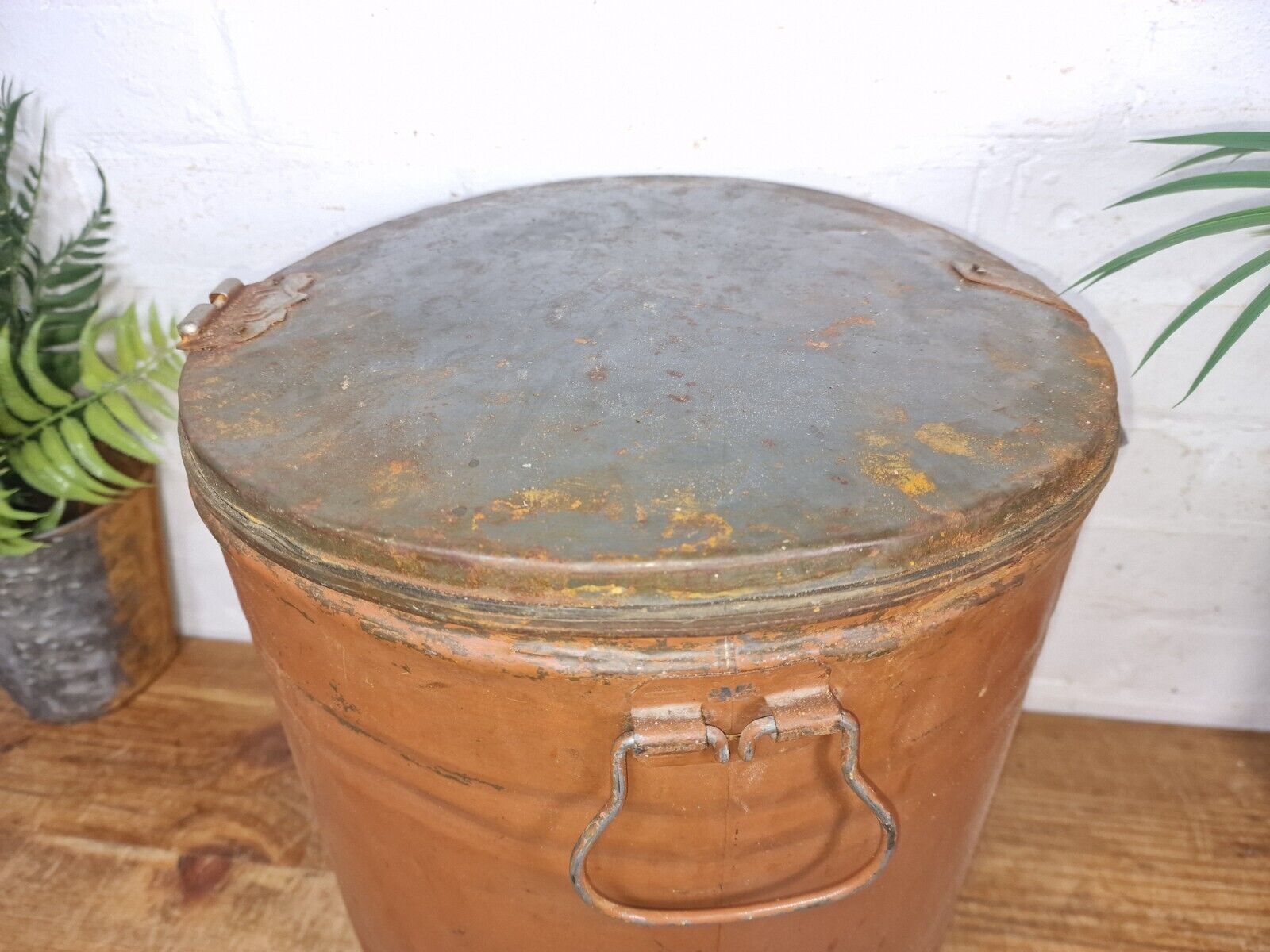 Vintage Indian Industrial Galvanised Metal Rice Grain Storage Drum Bin Cannister photo buy