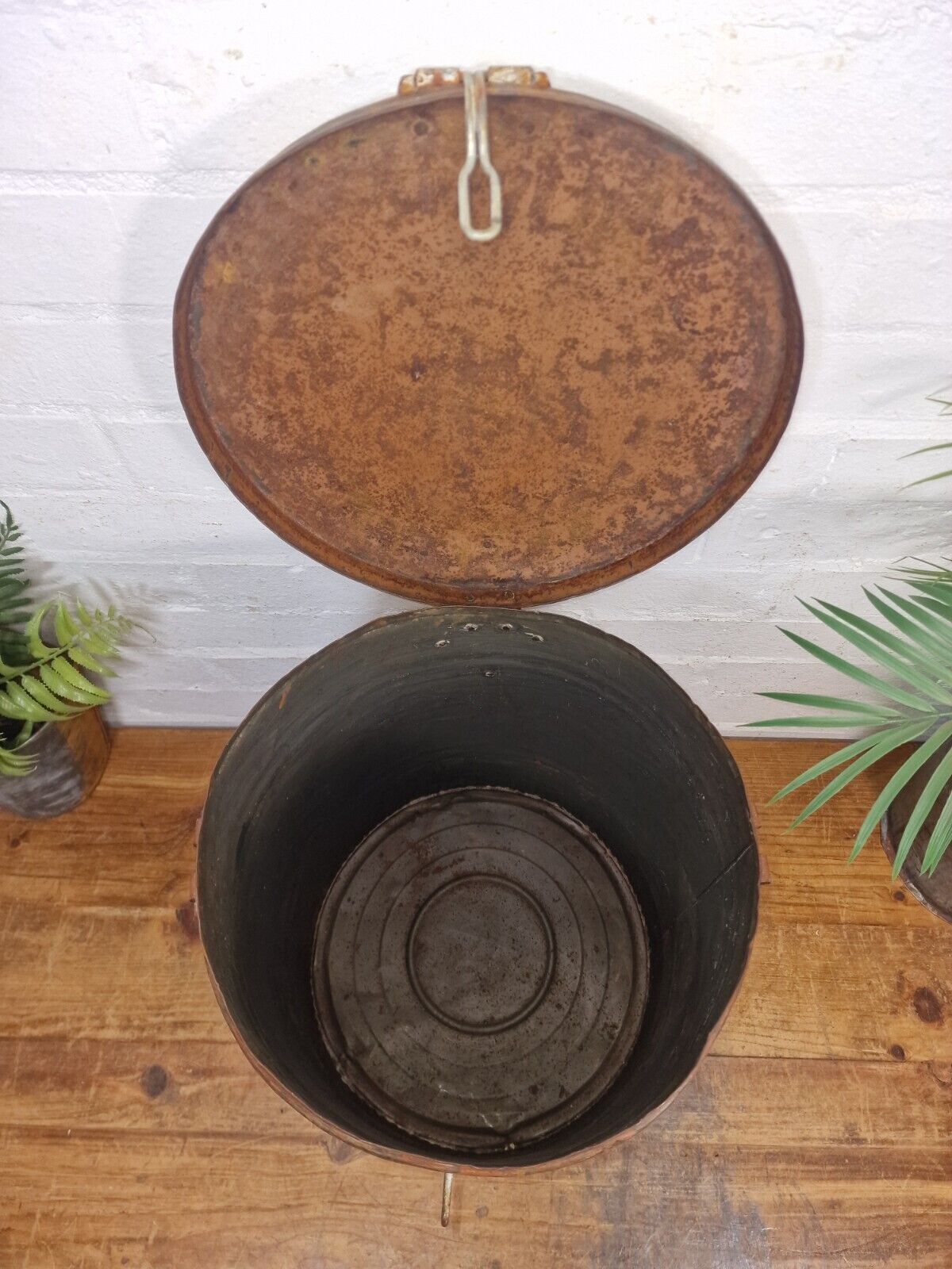 photo furniture Vintage Indian Industrial Galvanised Metal Rice Grain Storage Drum Bin Cannister
