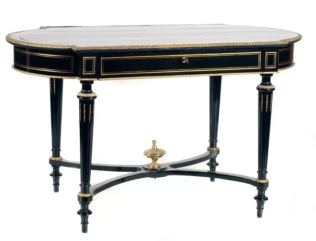 Table Wood, Black Polishing, Brass Inlates