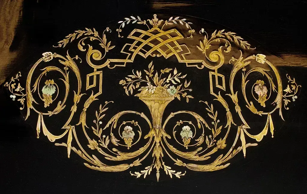 Table Wood, Black Polishing, Brass Inlates photo furniture